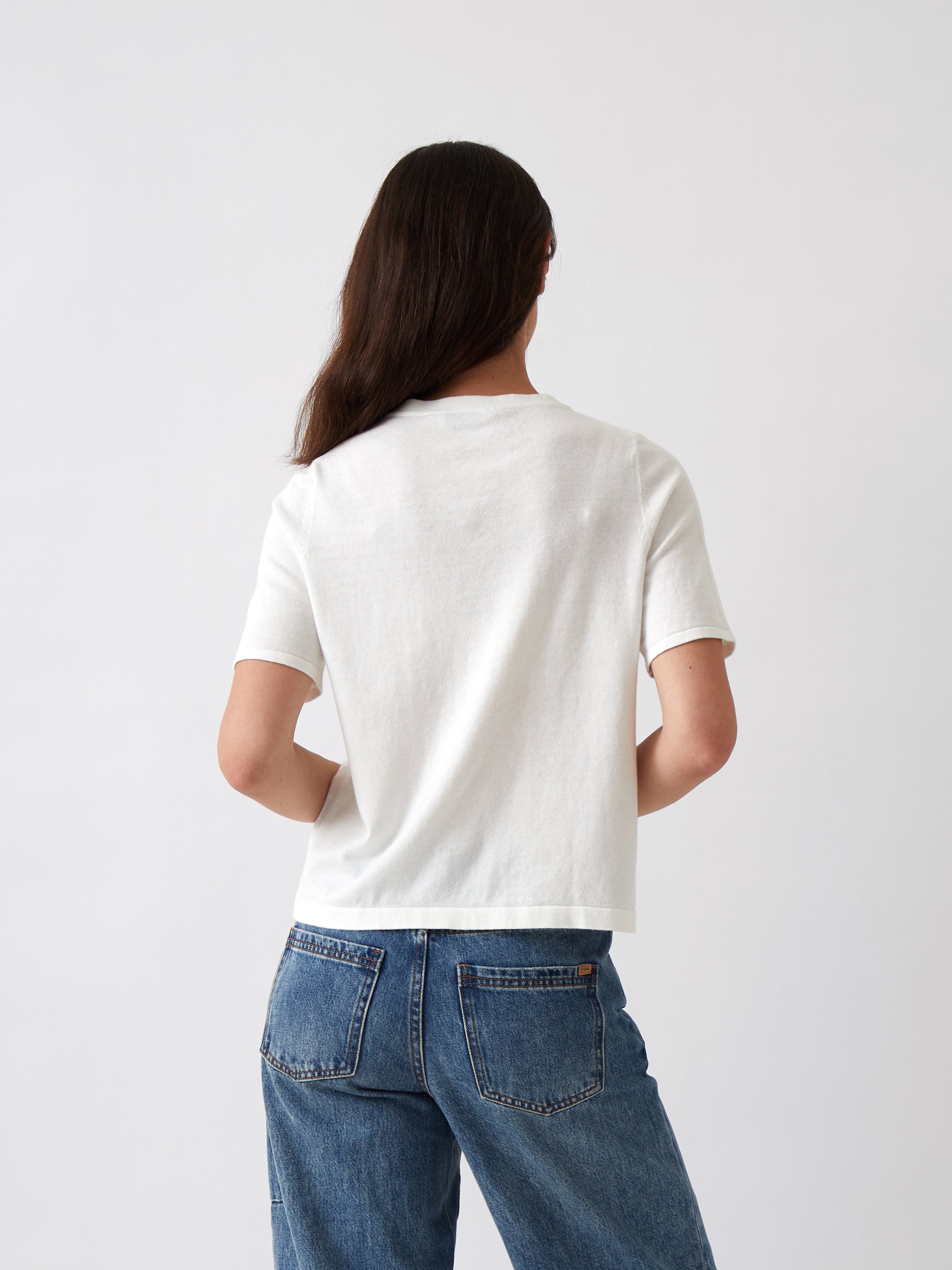 Cotton Cashmere Button Tee | Ivory-3