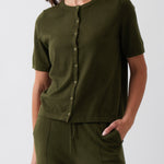 Cotton Cashmere Button Tee | Olive-1