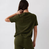 Cotton Cashmere Button Tee | Olive-3