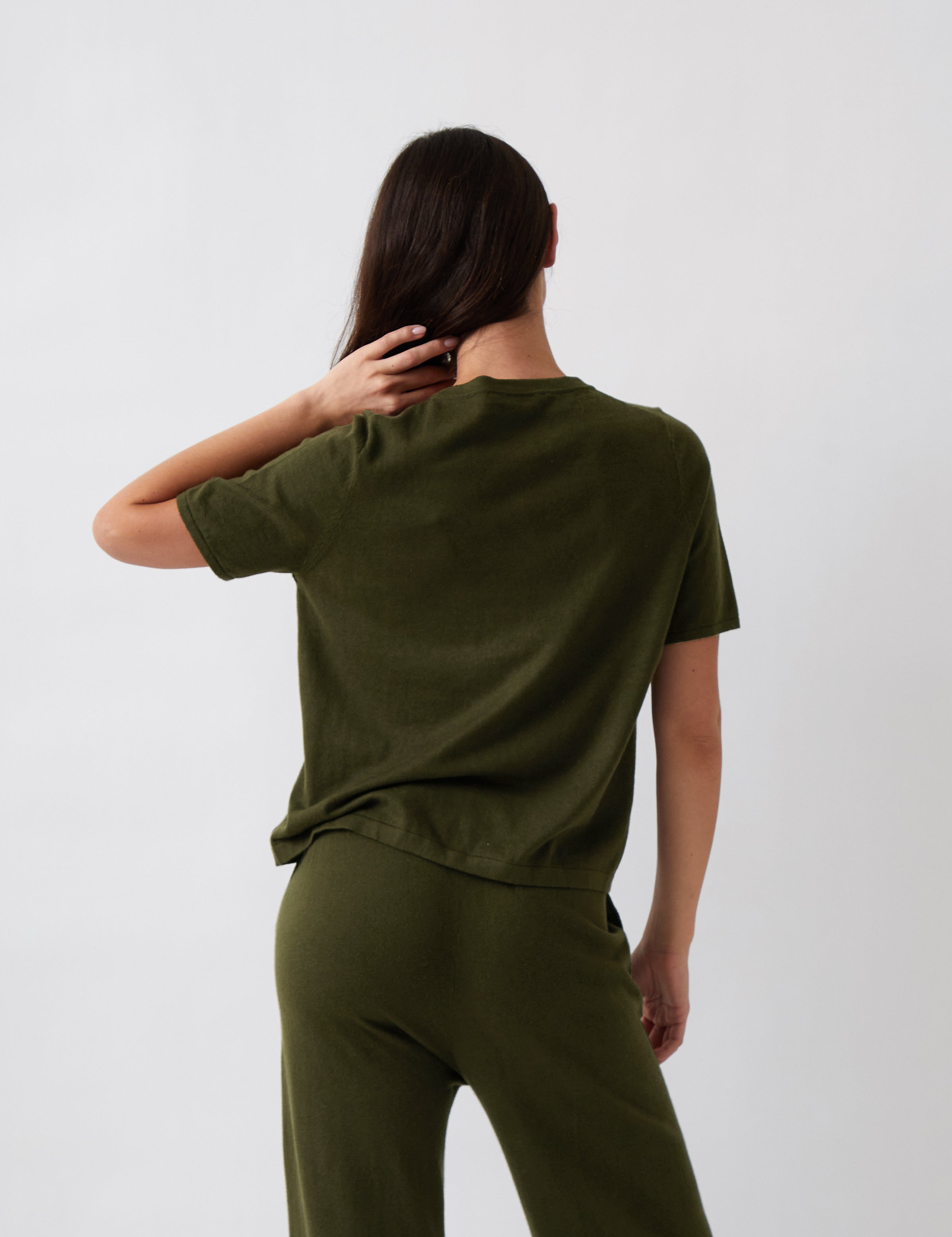 Cotton Cashmere Button Tee | Olive-3