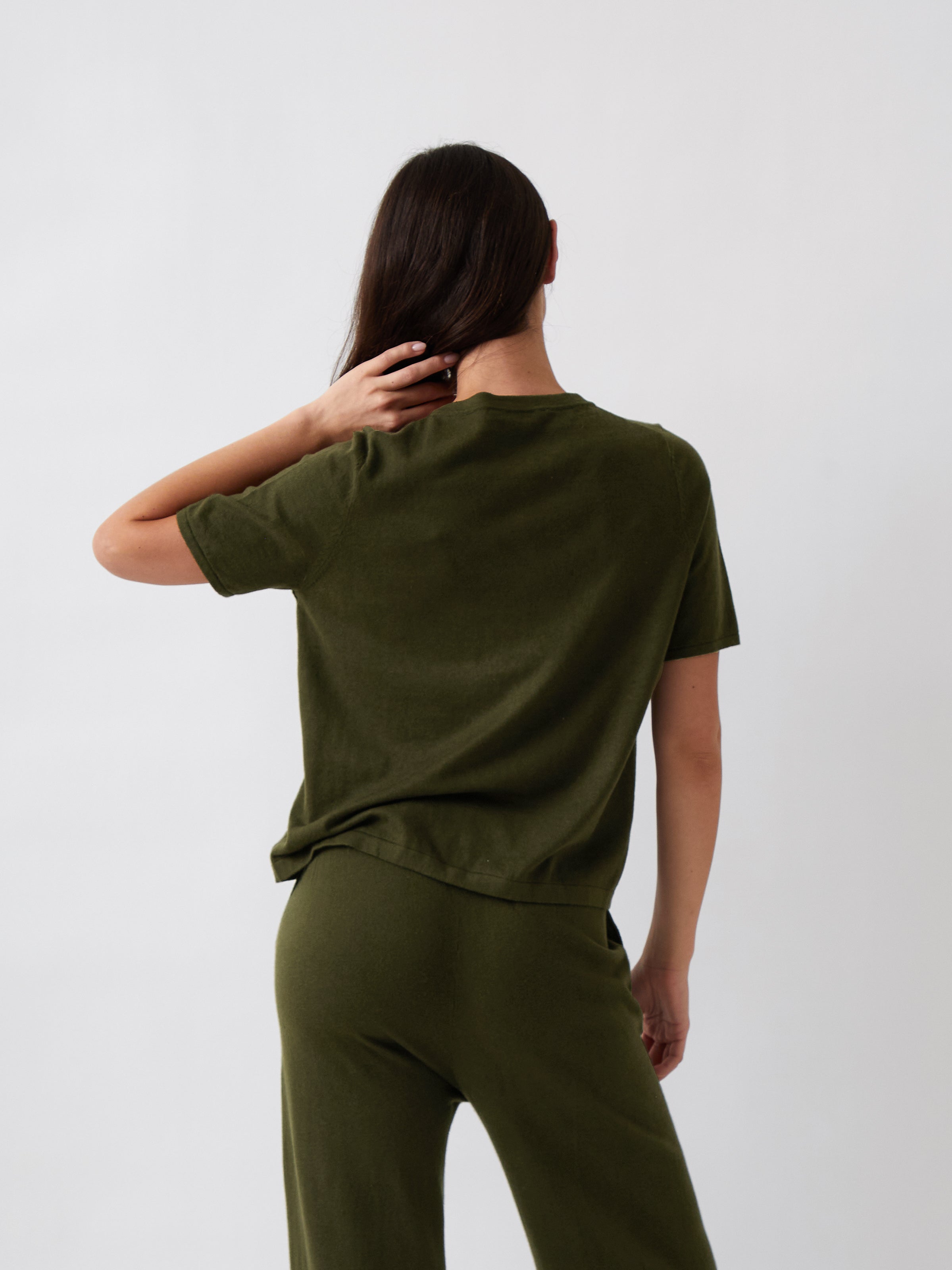 Cotton Cashmere Button Tee | Olive-3