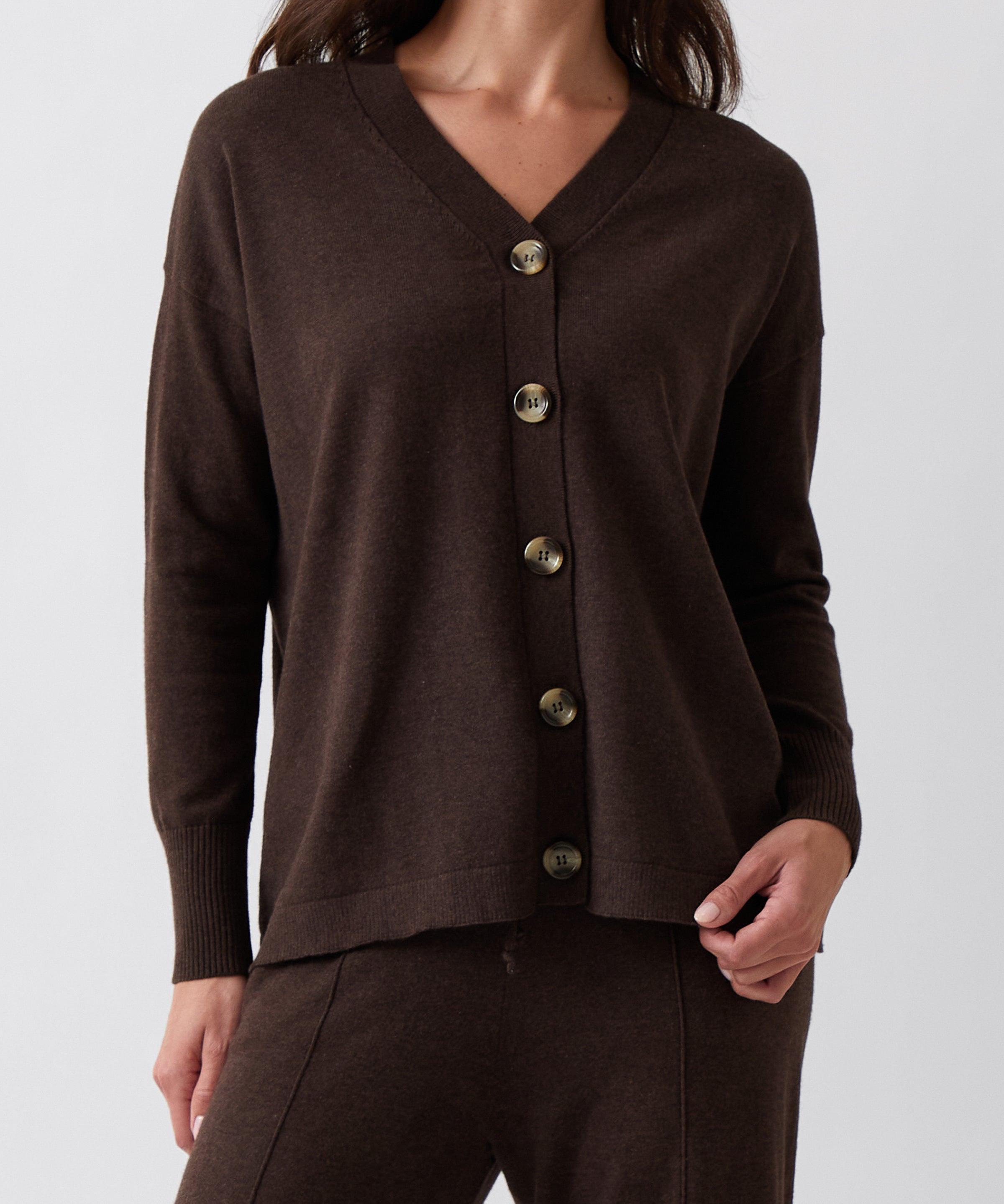 Cotton Cashmere Cardi | Cocoa-1
