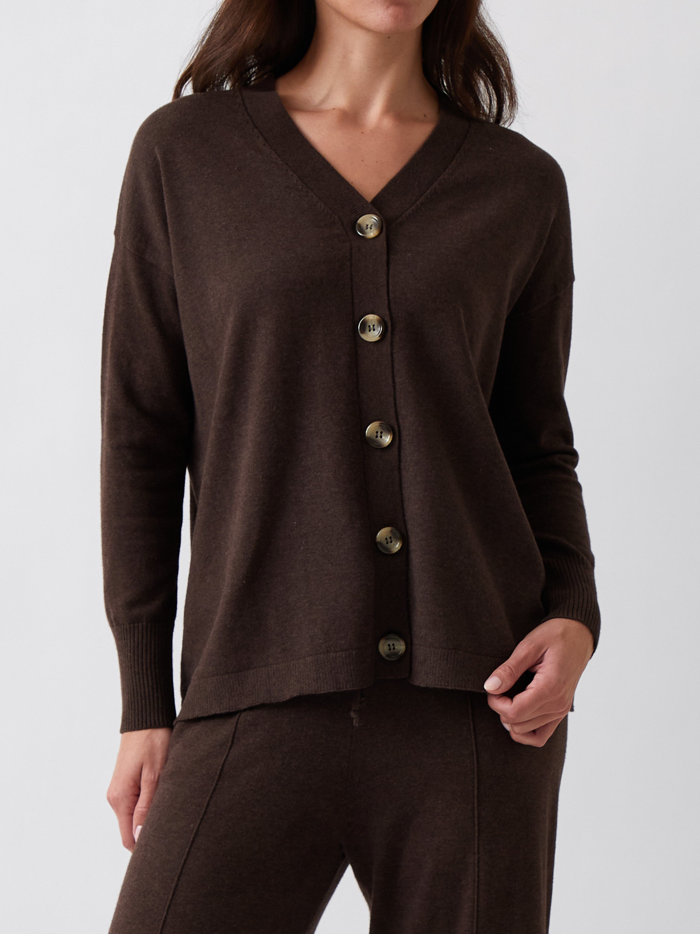 Cotton Cashmere Cardi | Cocoa-1
