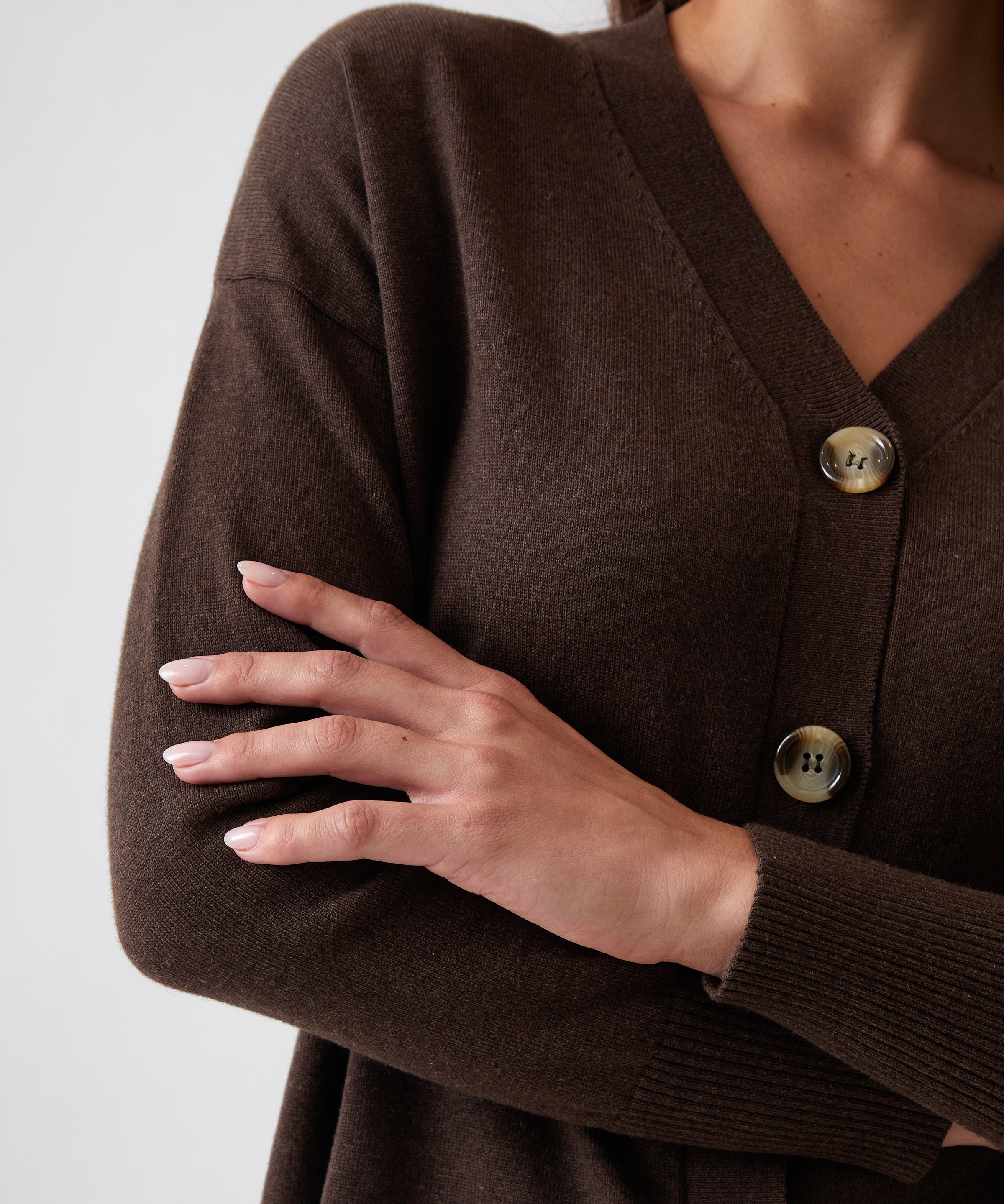 Cotton Cashmere Cardi | Cocoa-2