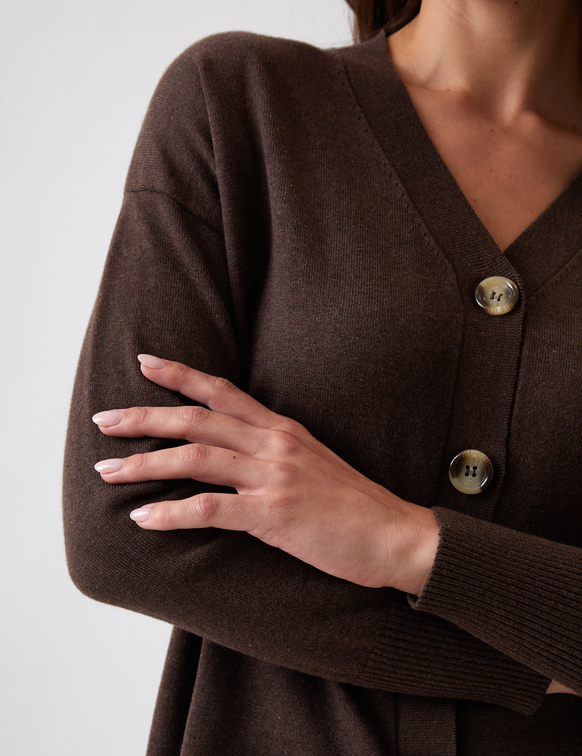 Cotton Cashmere Cardi | Cocoa-2