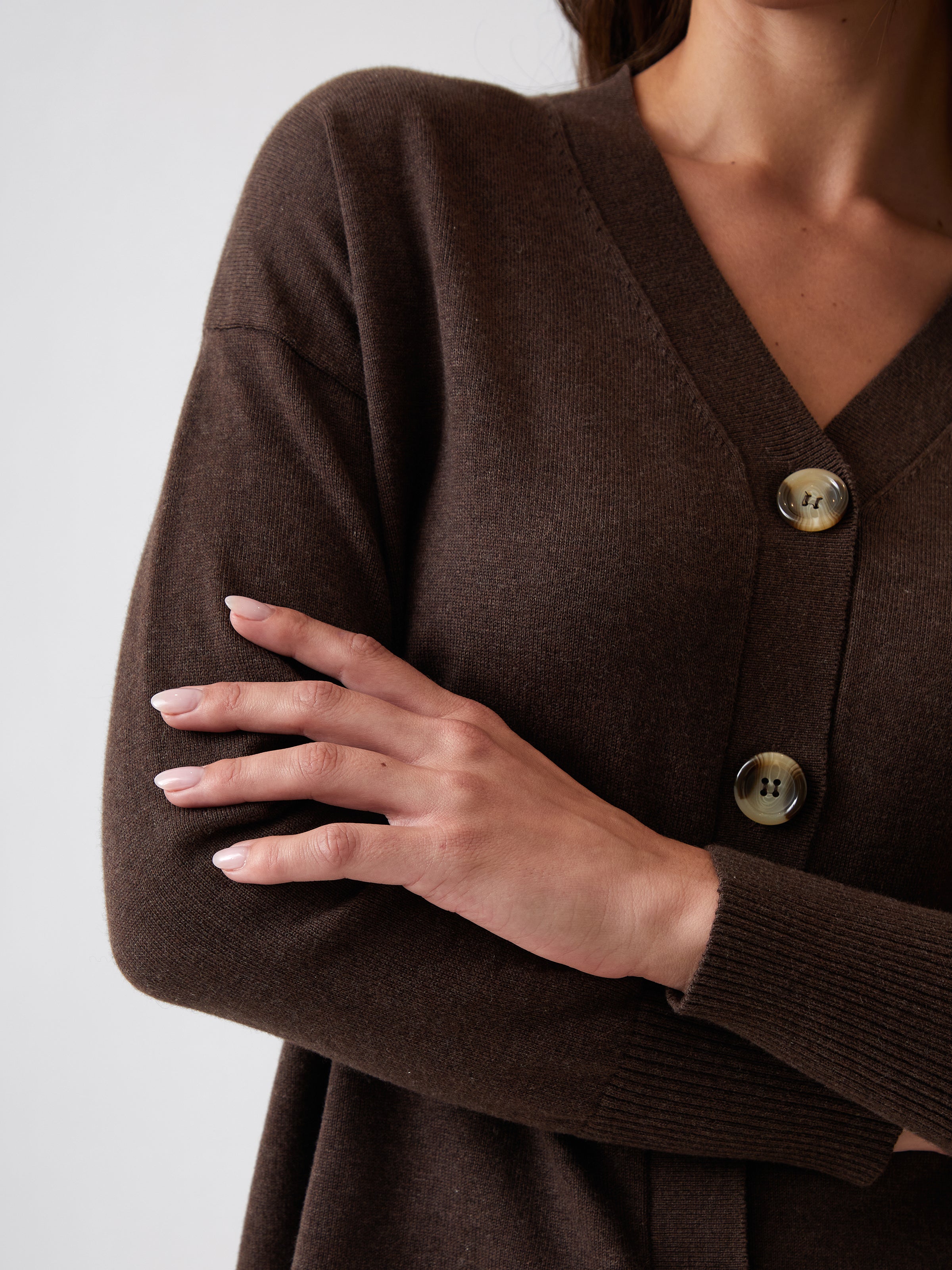 Cotton Cashmere Cardi | Cocoa-2