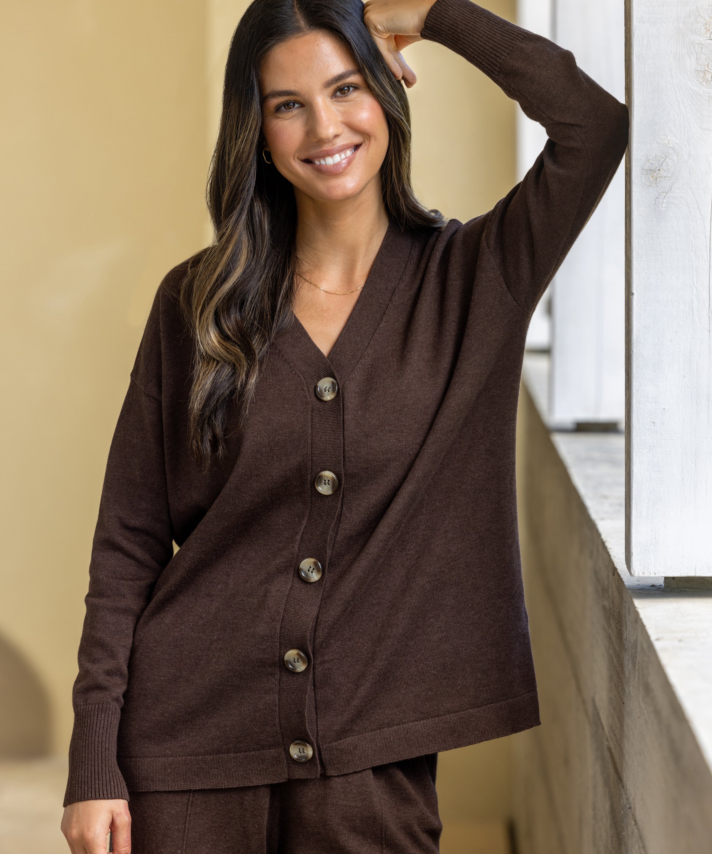 Cotton Cashmere Cardi | Cocoa-3