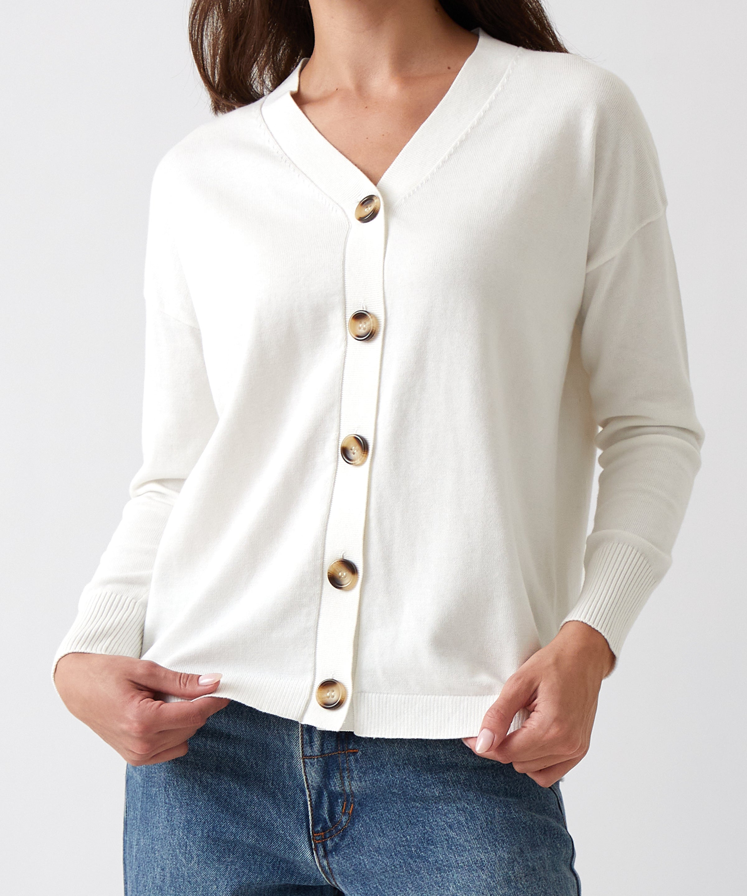 Cotton Cashmere Cardi | Ivory-1
