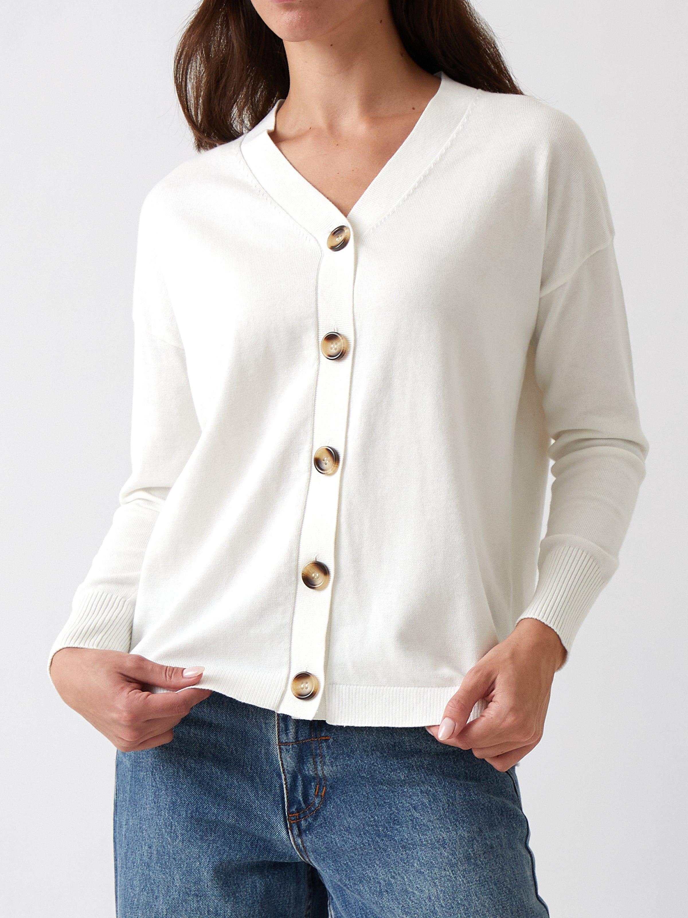 Cotton Cashmere Cardi | Ivory-1