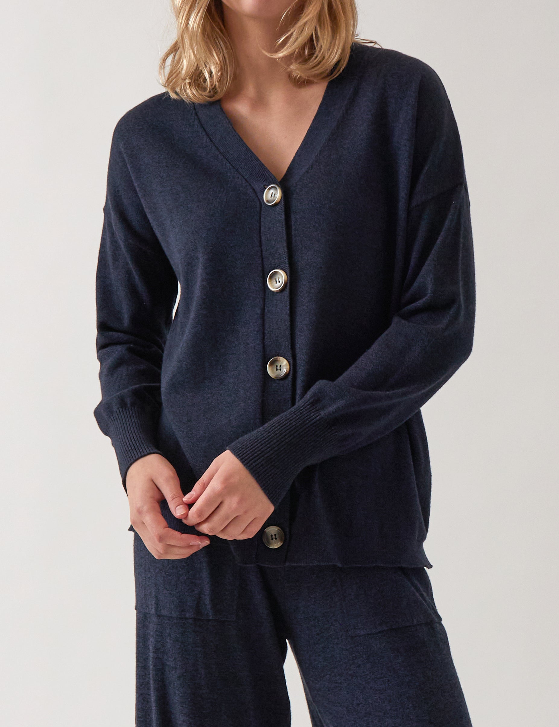 Cotton Cashmere Cardi | Navy-1