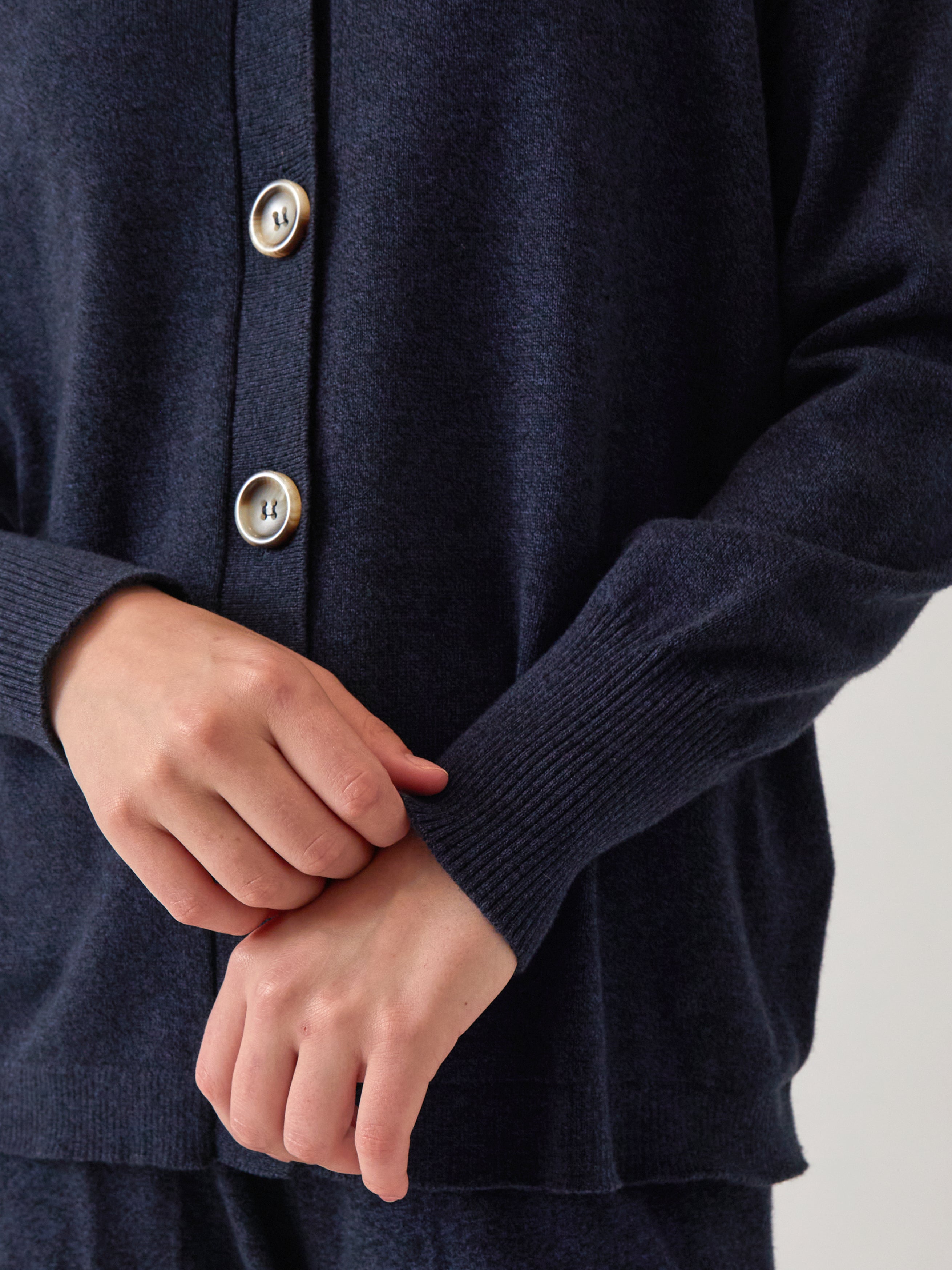 Cotton Cashmere Cardi | Navy-2