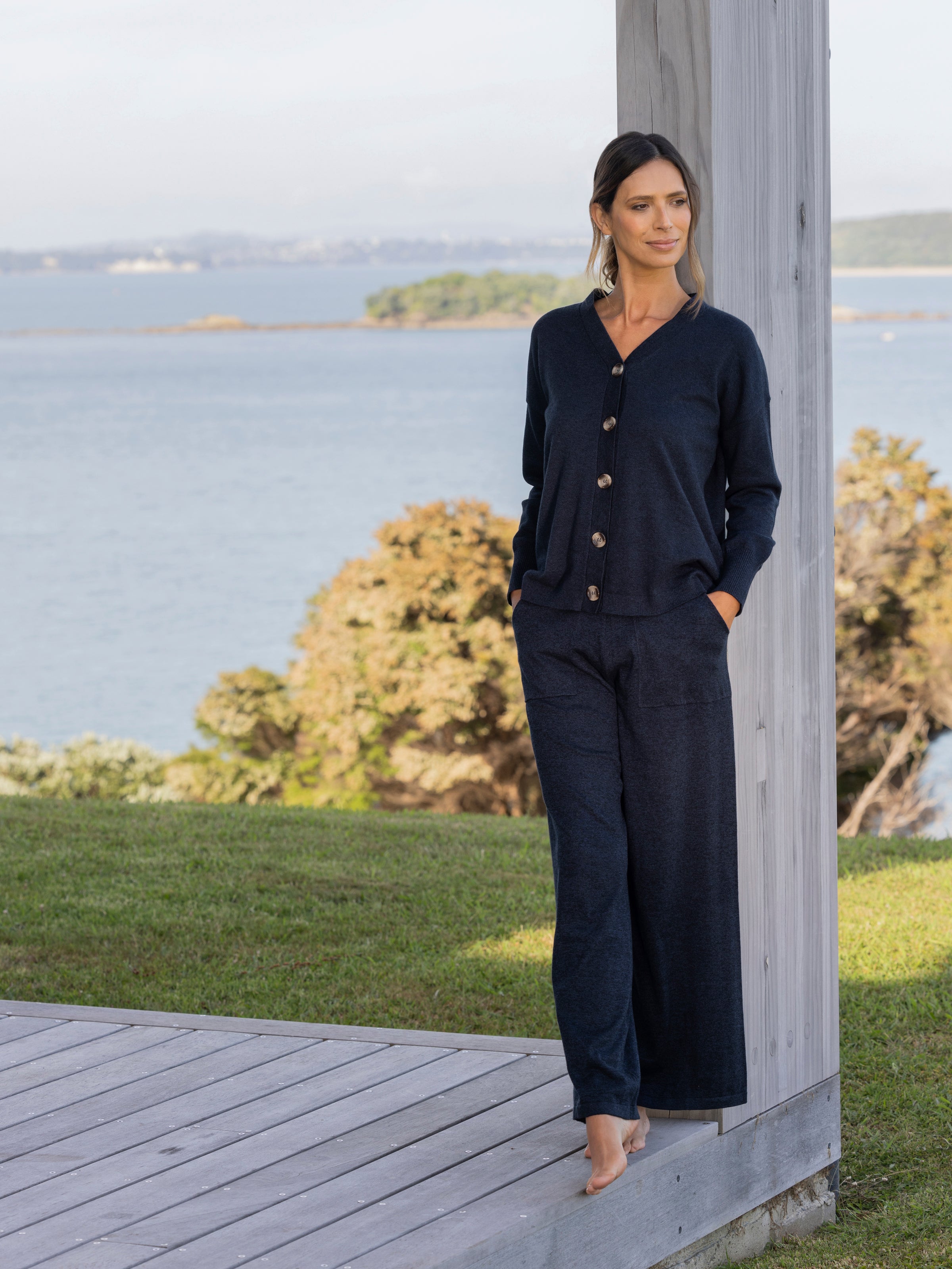 Cotton Cashmere Cardi | Navy-3