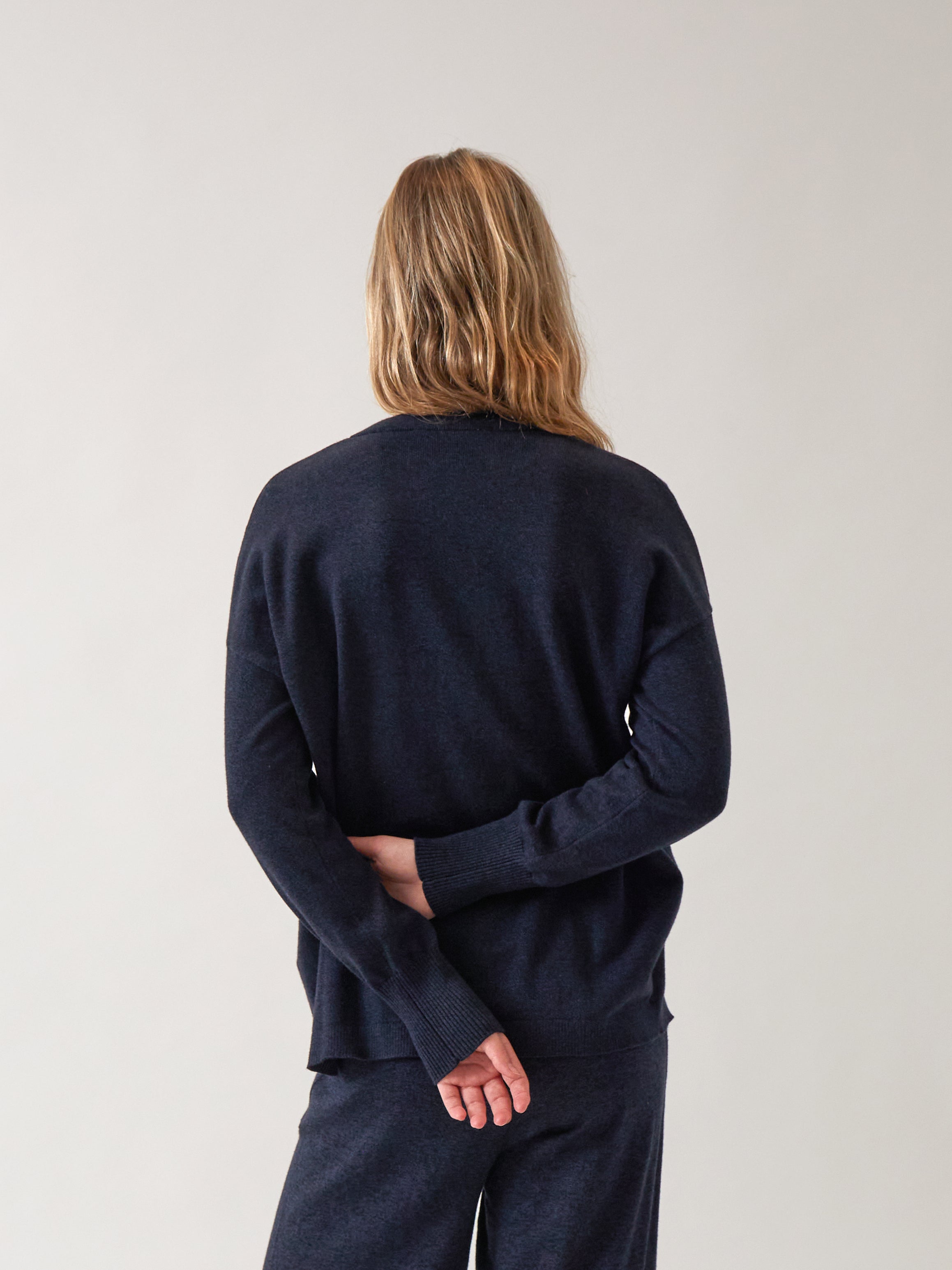 Cotton Cashmere Cardi | Navy-4