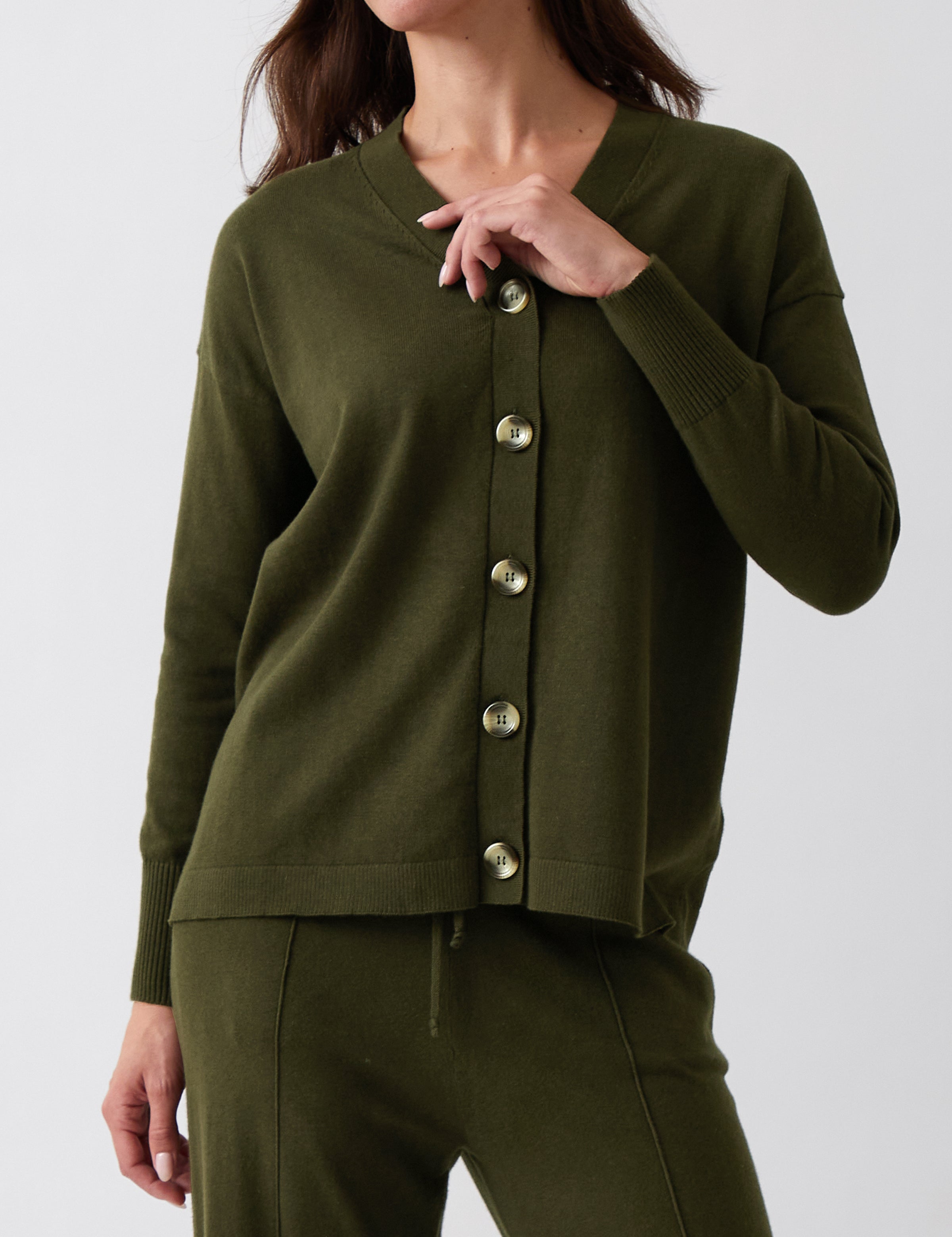 Cotton Cashmere Cardi | Olive-1