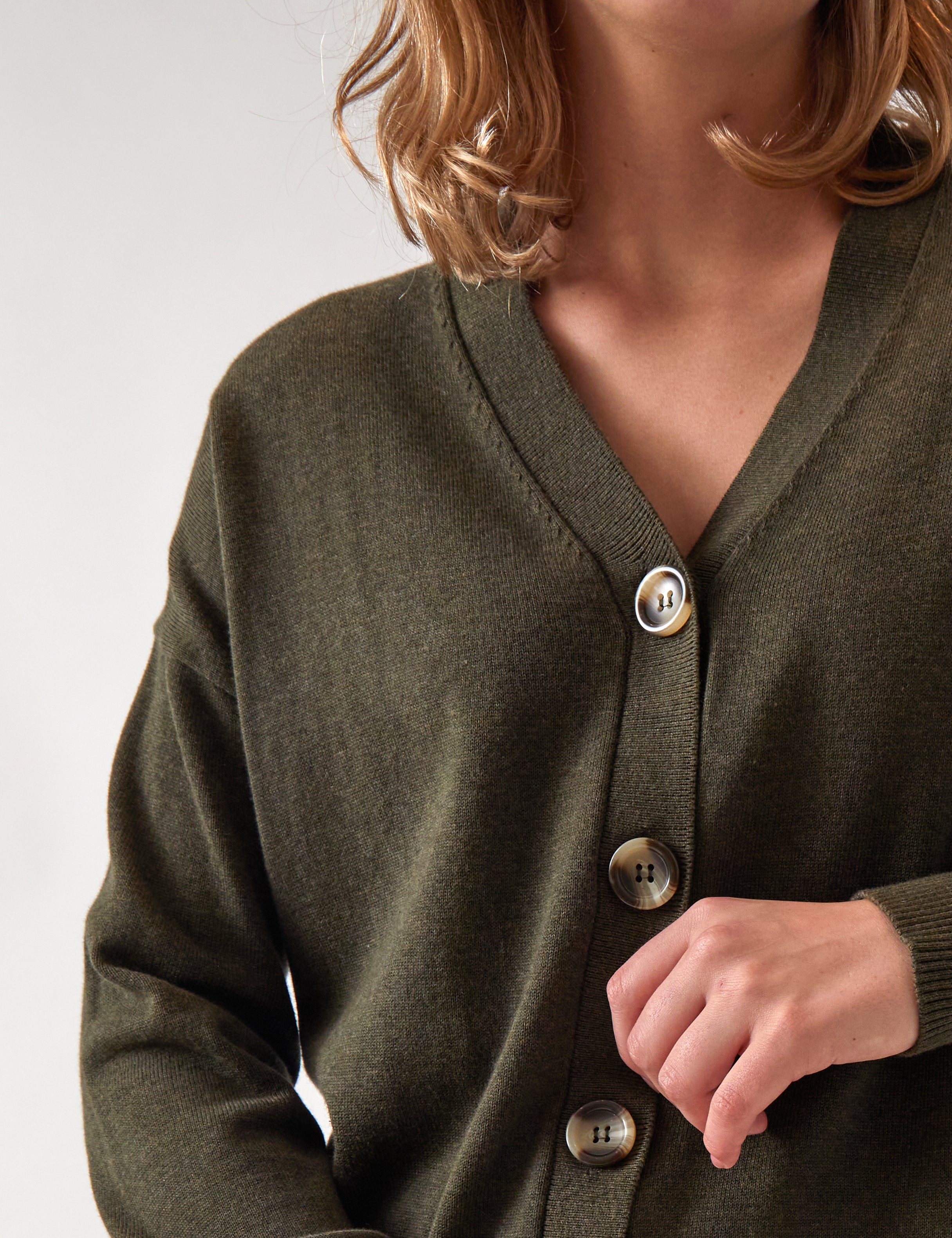 Cotton Cashmere Cardi | Olive-2