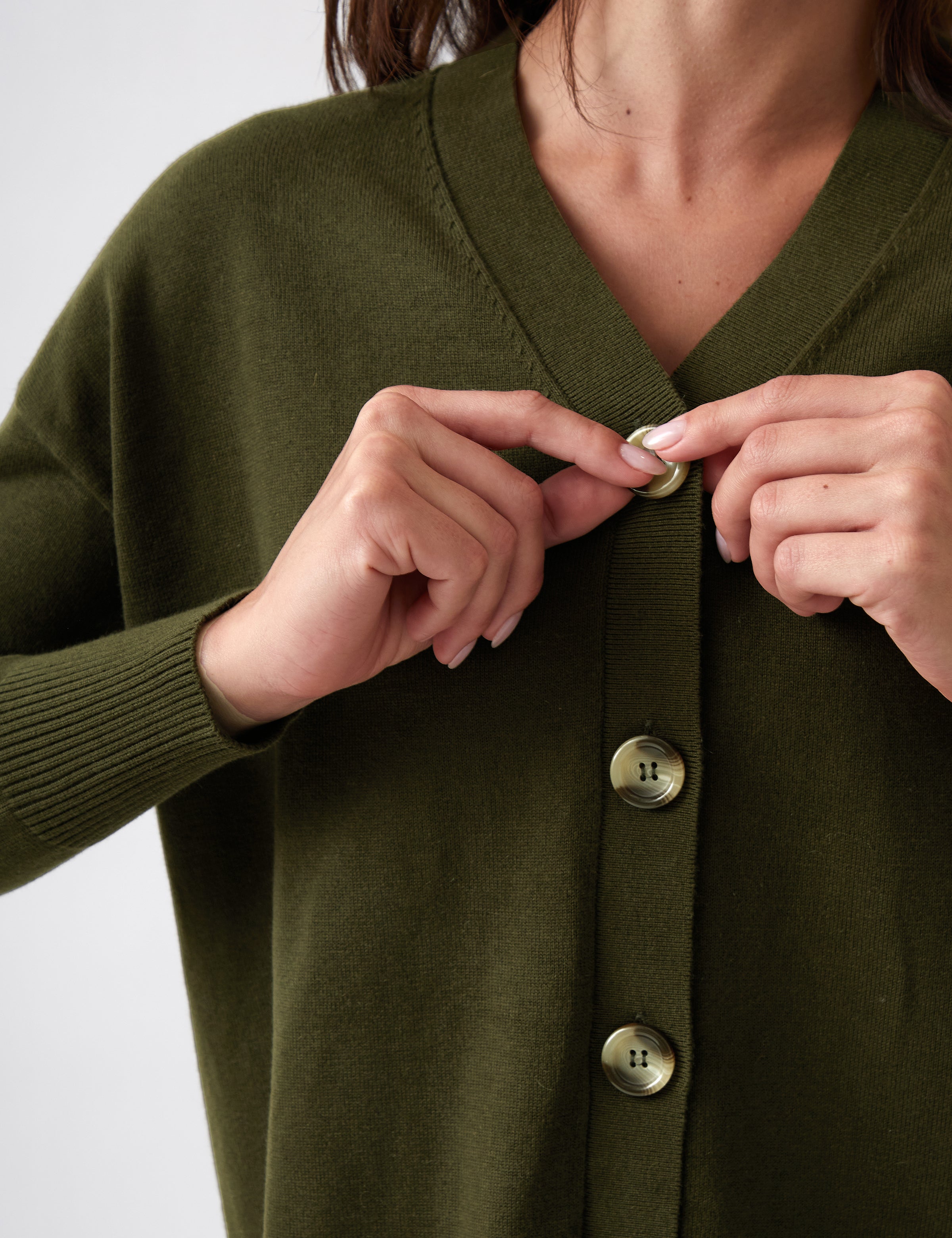 Cotton Cashmere Cardi | Olive-2