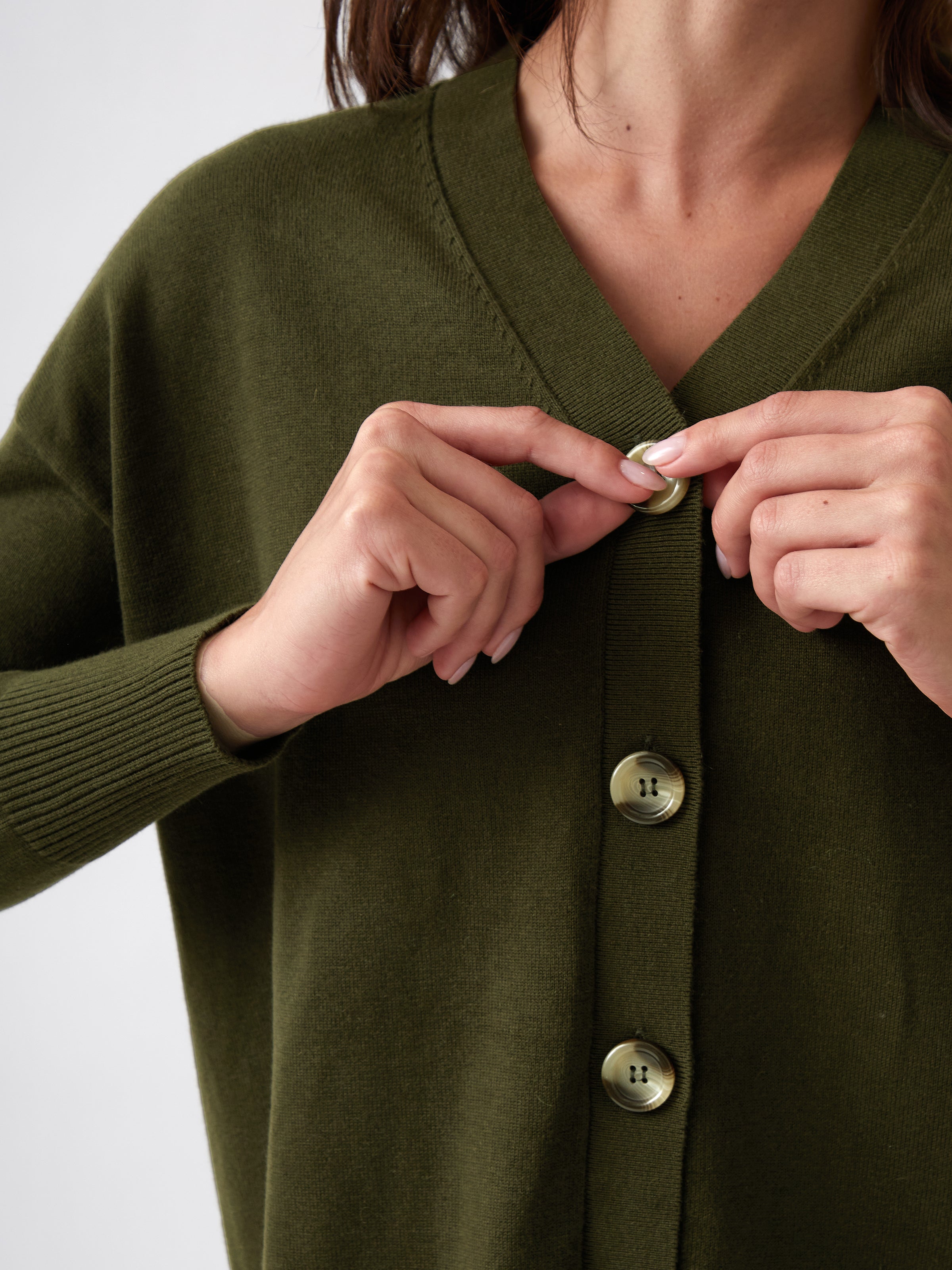 Cotton Cashmere Cardi | Olive-2