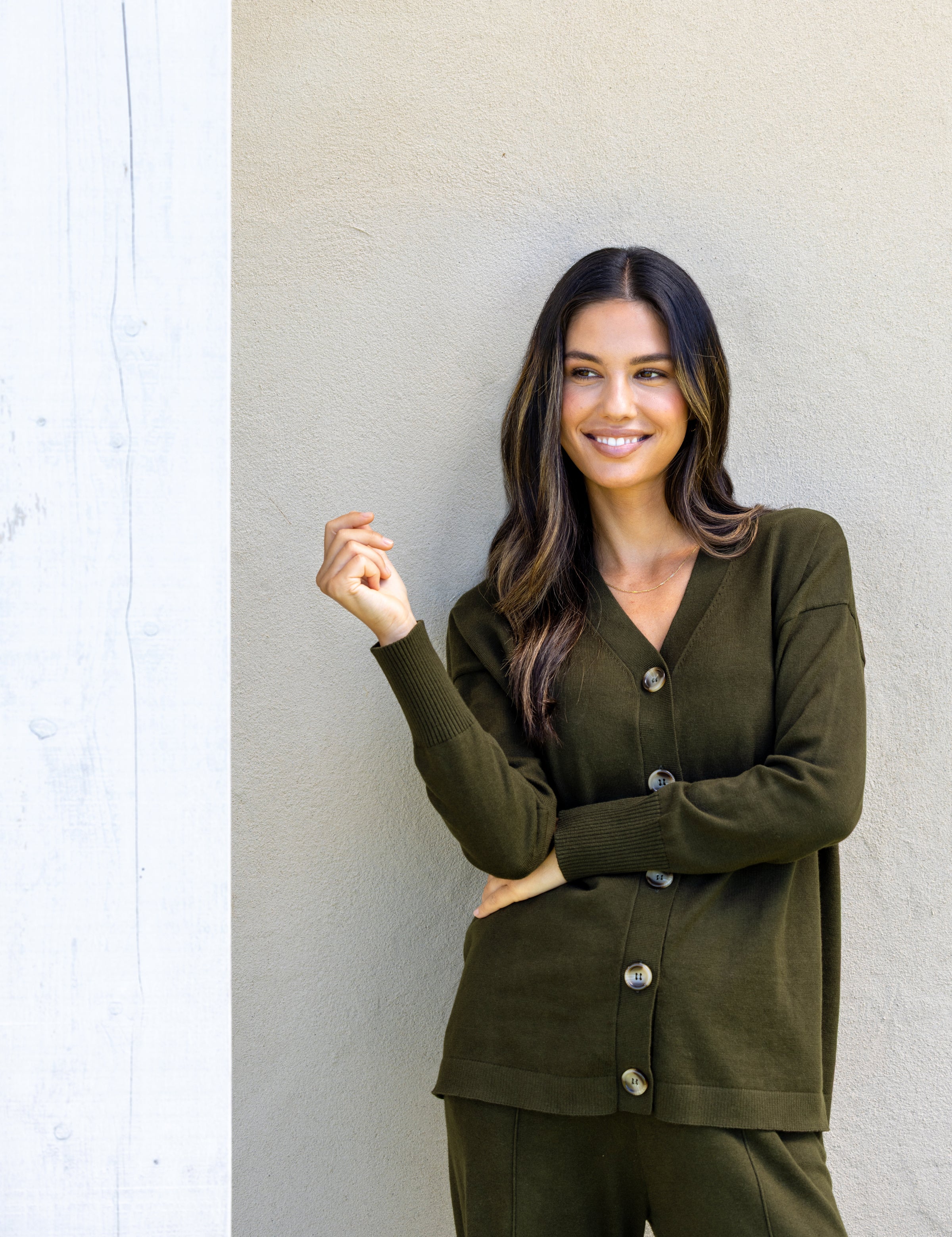 Cotton Cashmere Cardi | Olive-3