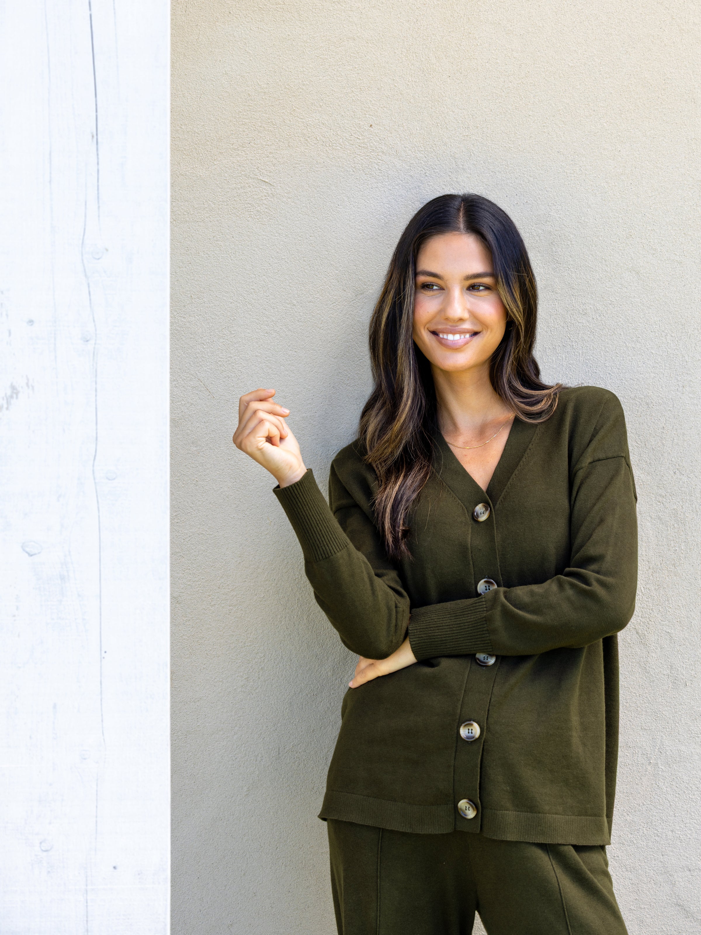 Cotton Cashmere Cardi | Olive-3