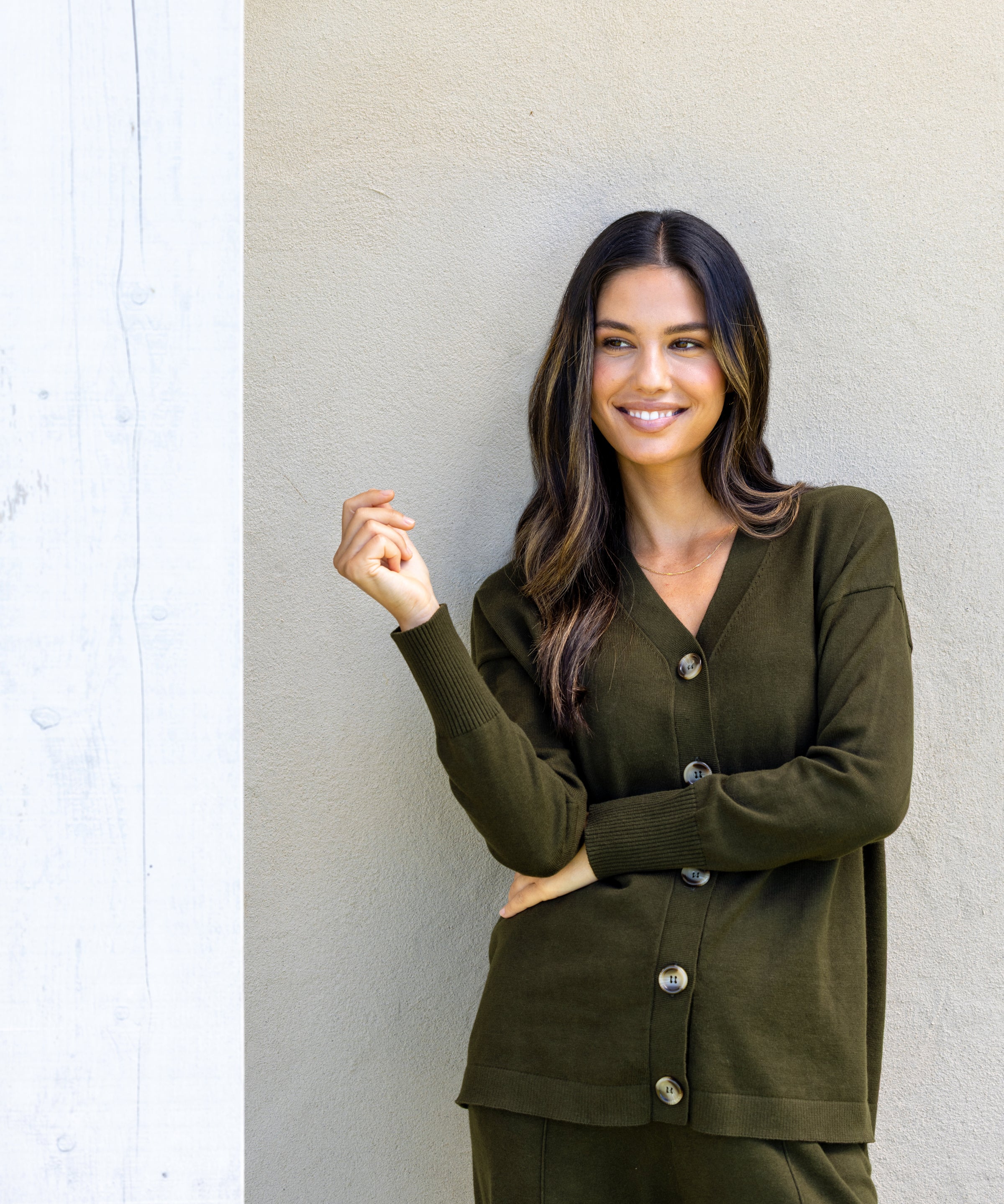 Cotton Cashmere Cardi | Olive-3