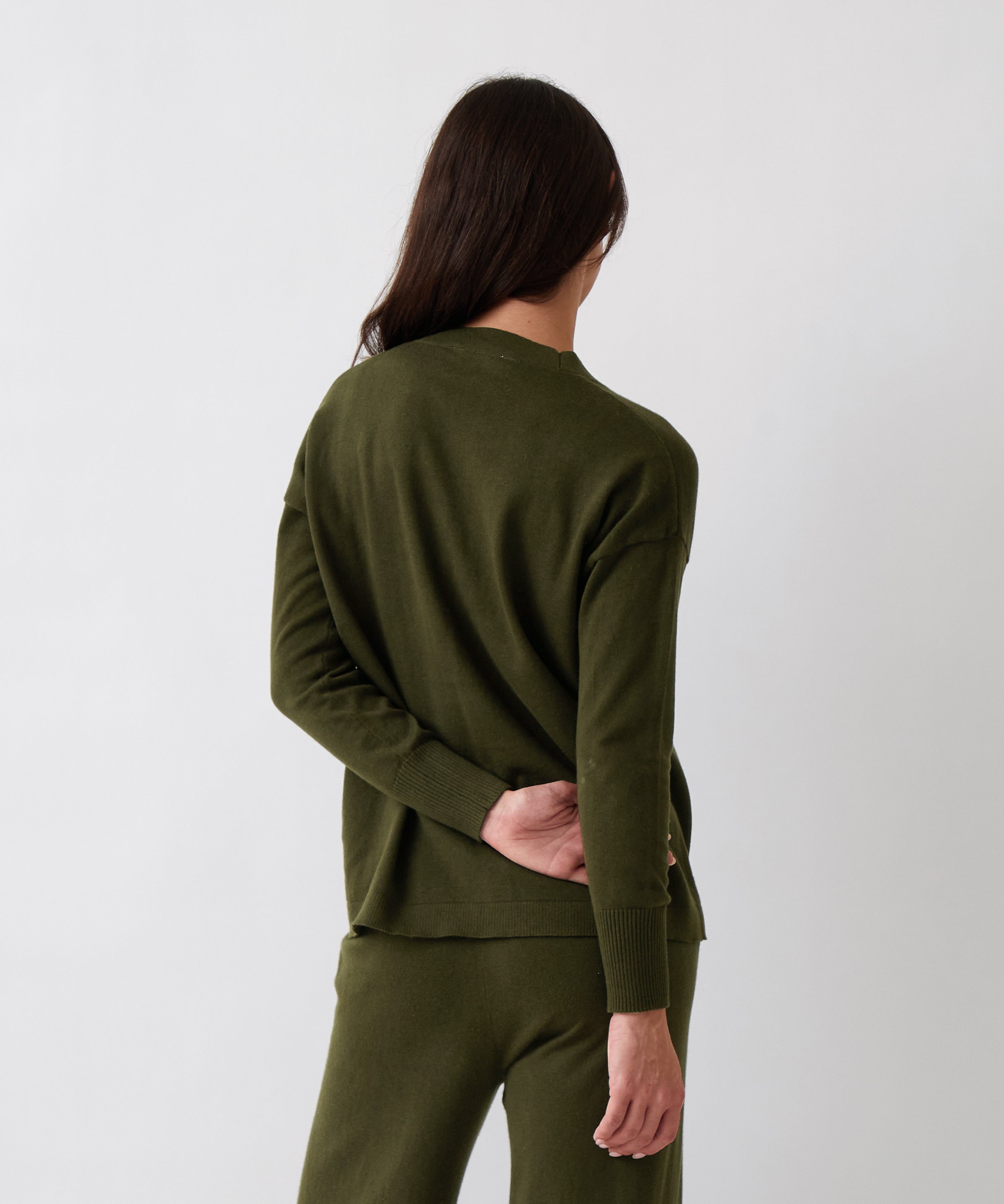 Cotton Cashmere Cardi | Olive-4