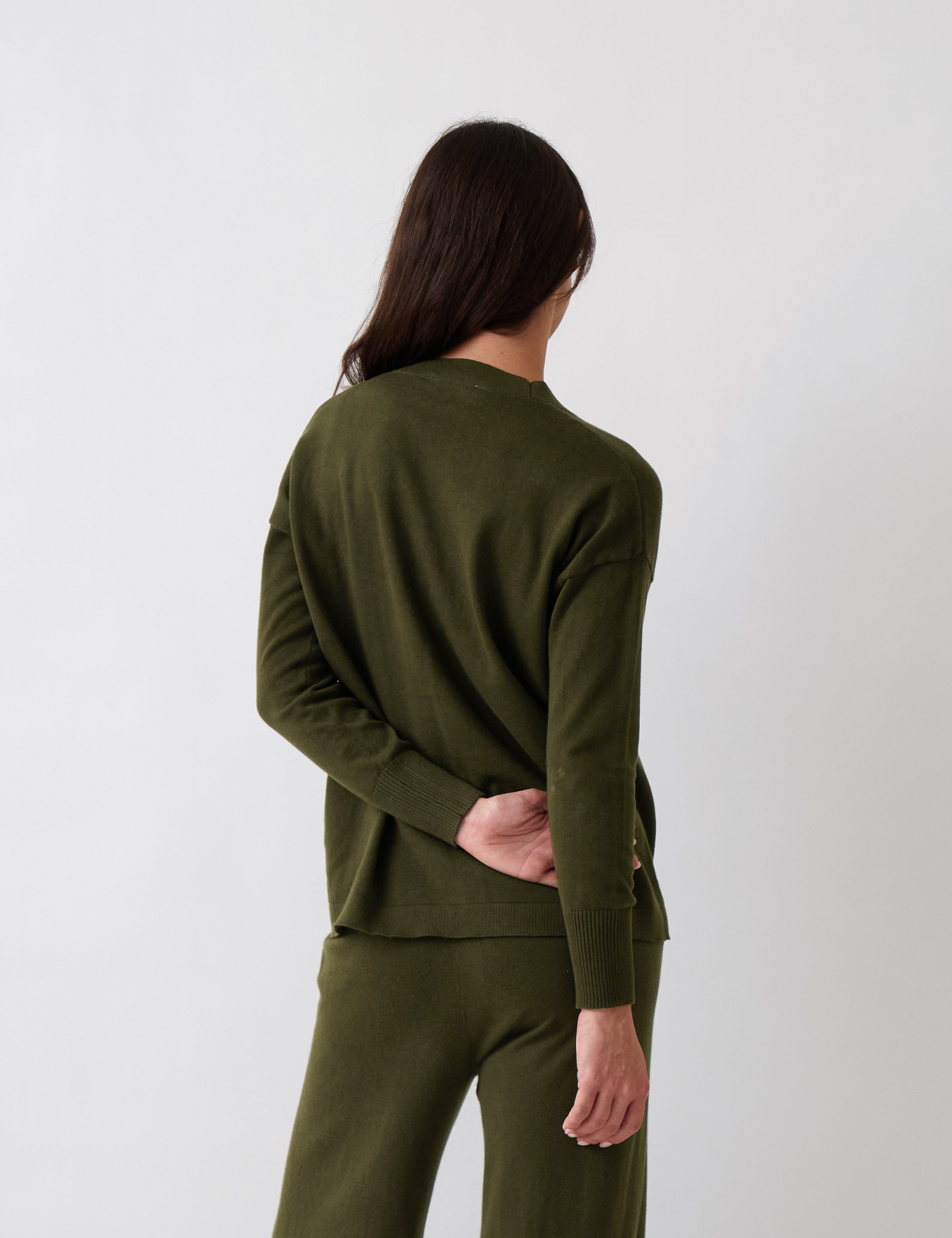 Cotton Cashmere Cardi | Olive-4