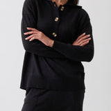 Cotton Cashmere Collared Jumper | Black-1