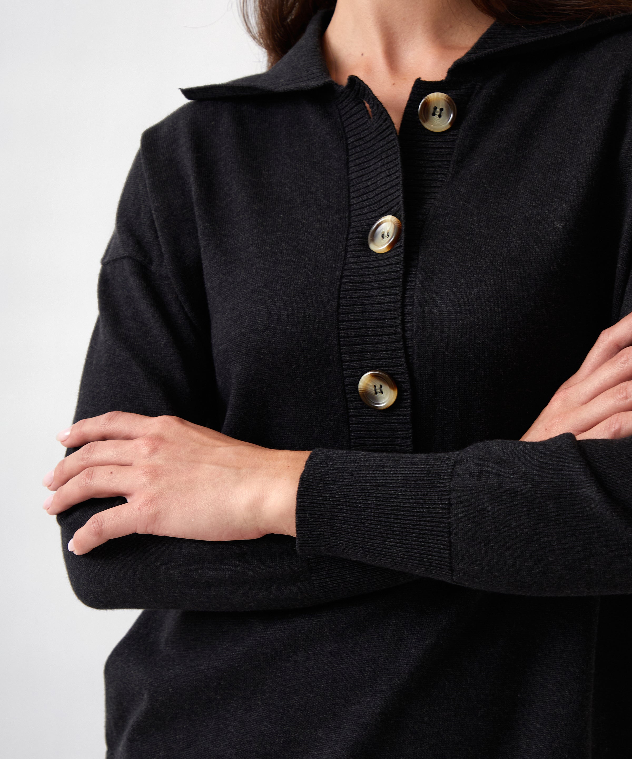 Cotton Cashmere Collared Jumper | Black-2