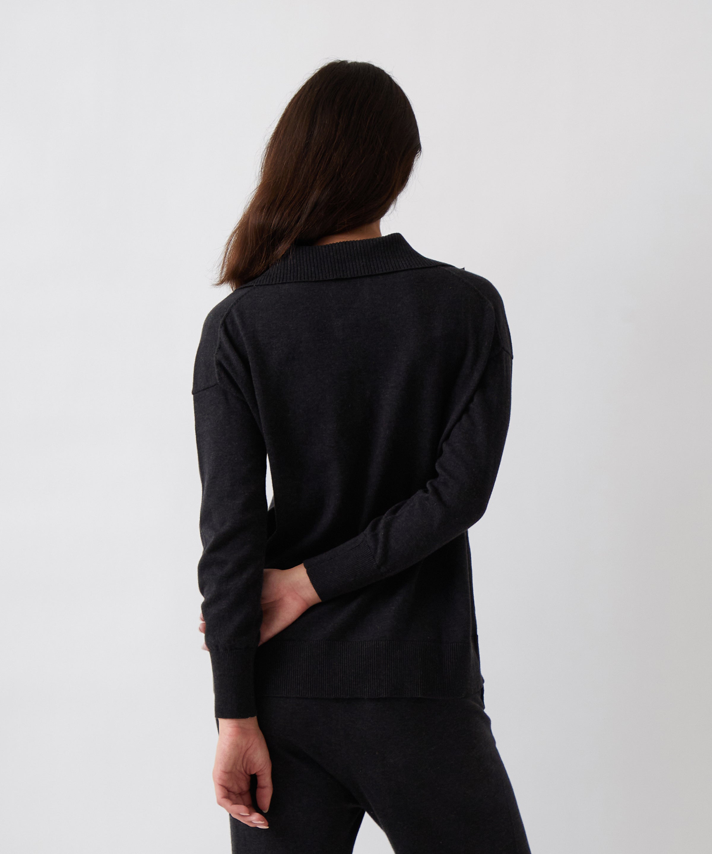 Cotton Cashmere Collared Jumper | Black-4