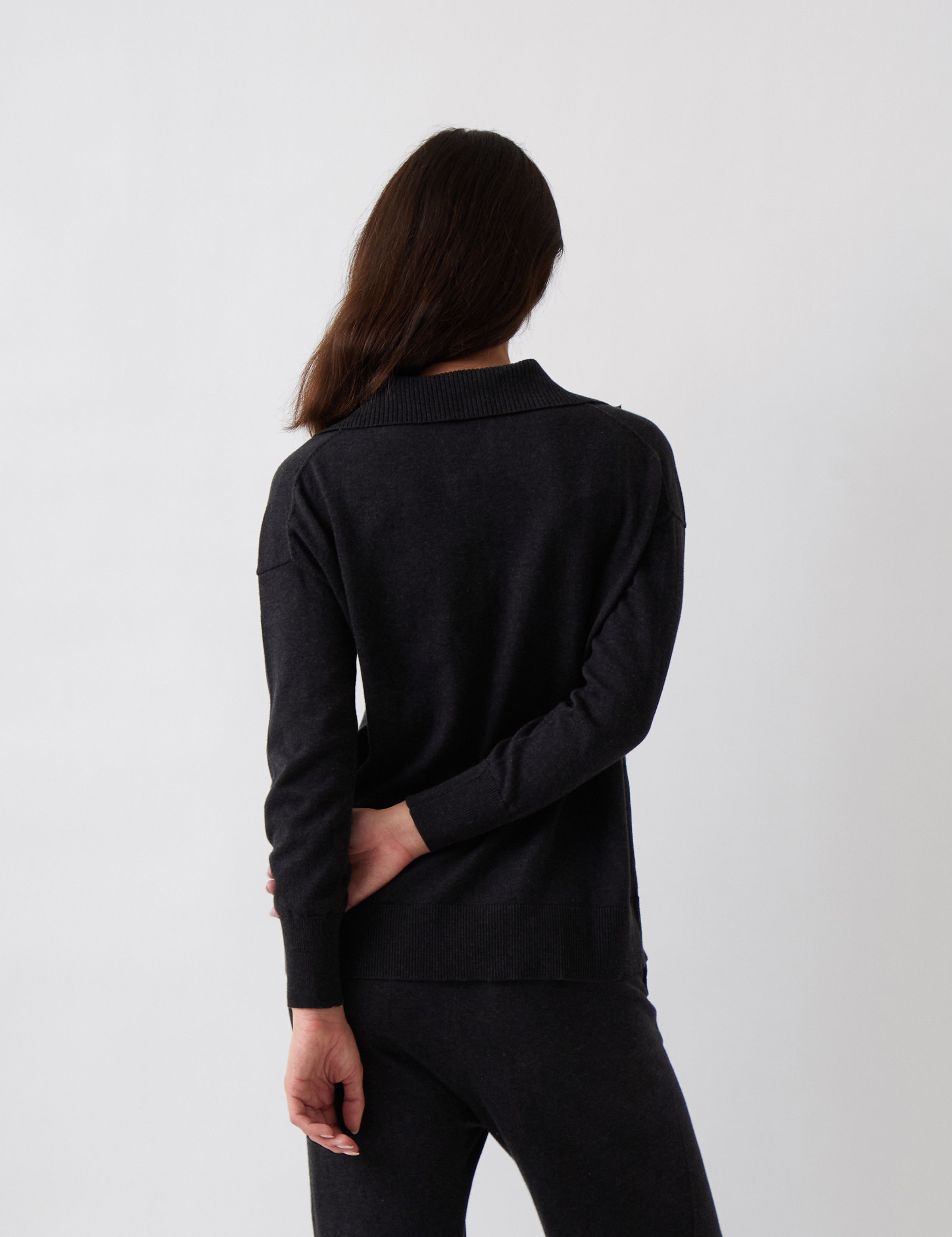 Cotton Cashmere Collared Jumper | Black-4