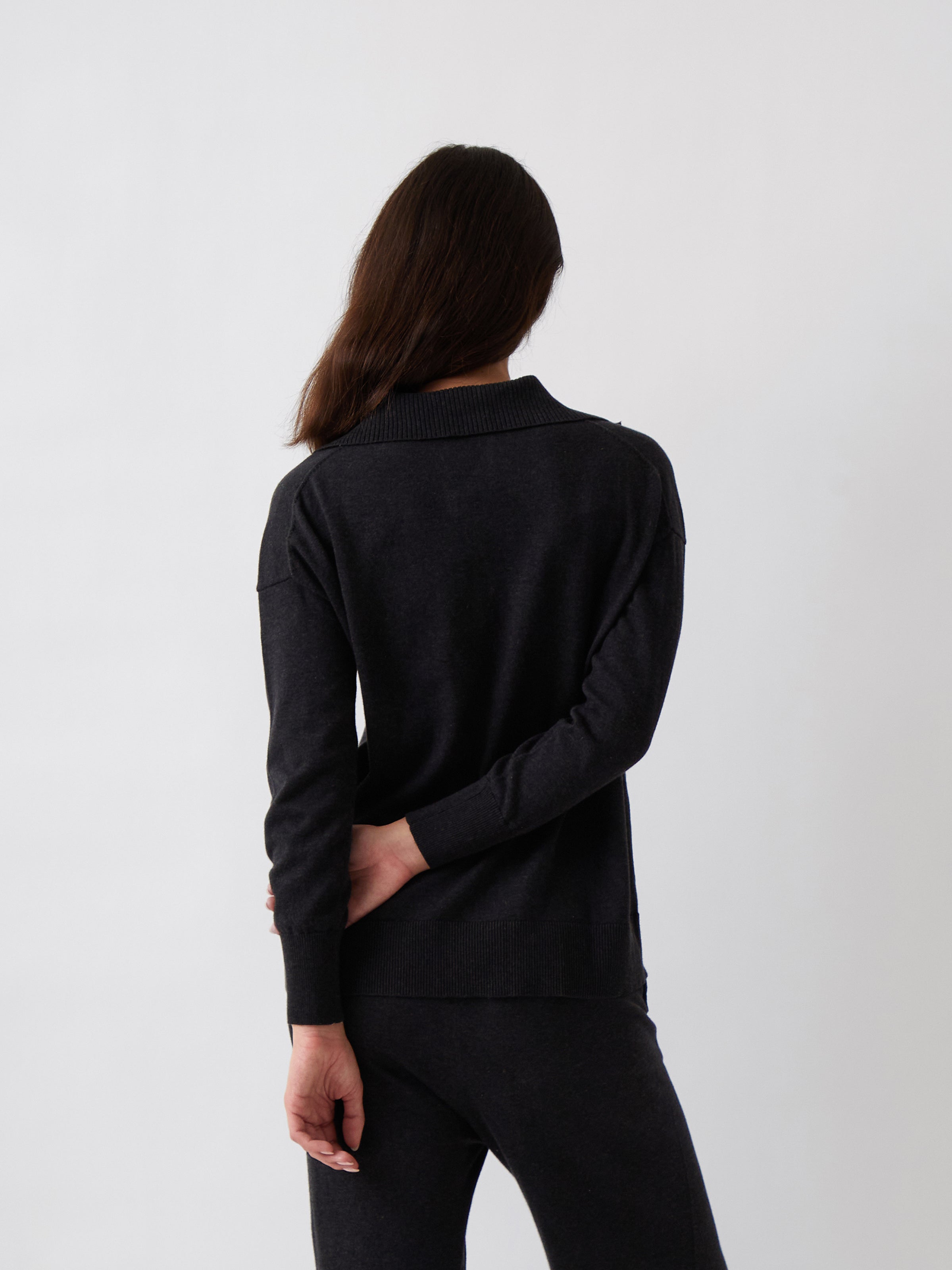 Cotton Cashmere Collared Jumper | Black-4