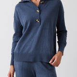 Cotton Cashmere Collared Jumper | Blue-1