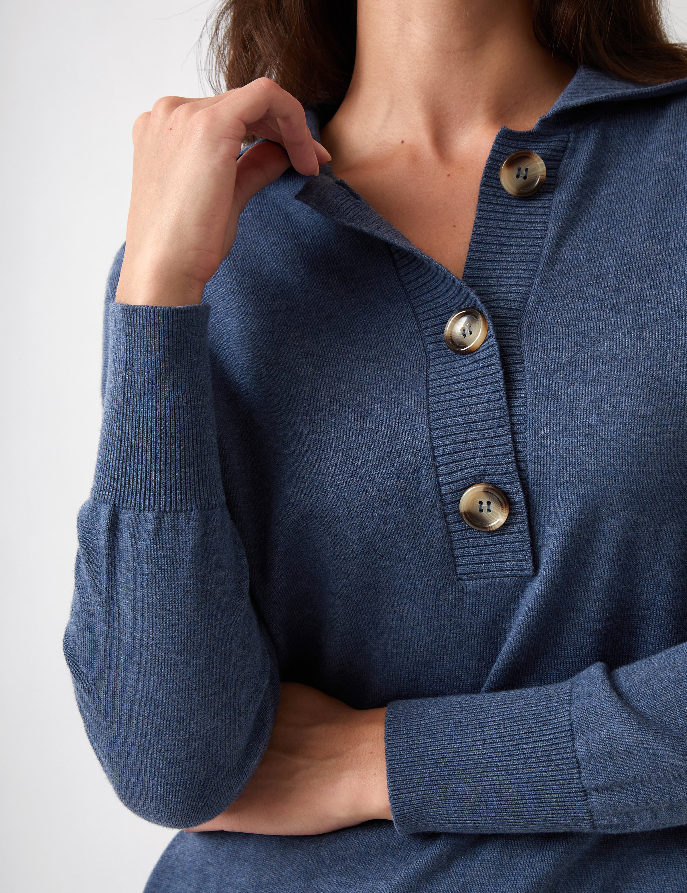 Cotton Cashmere Collared Jumper | Blue-2