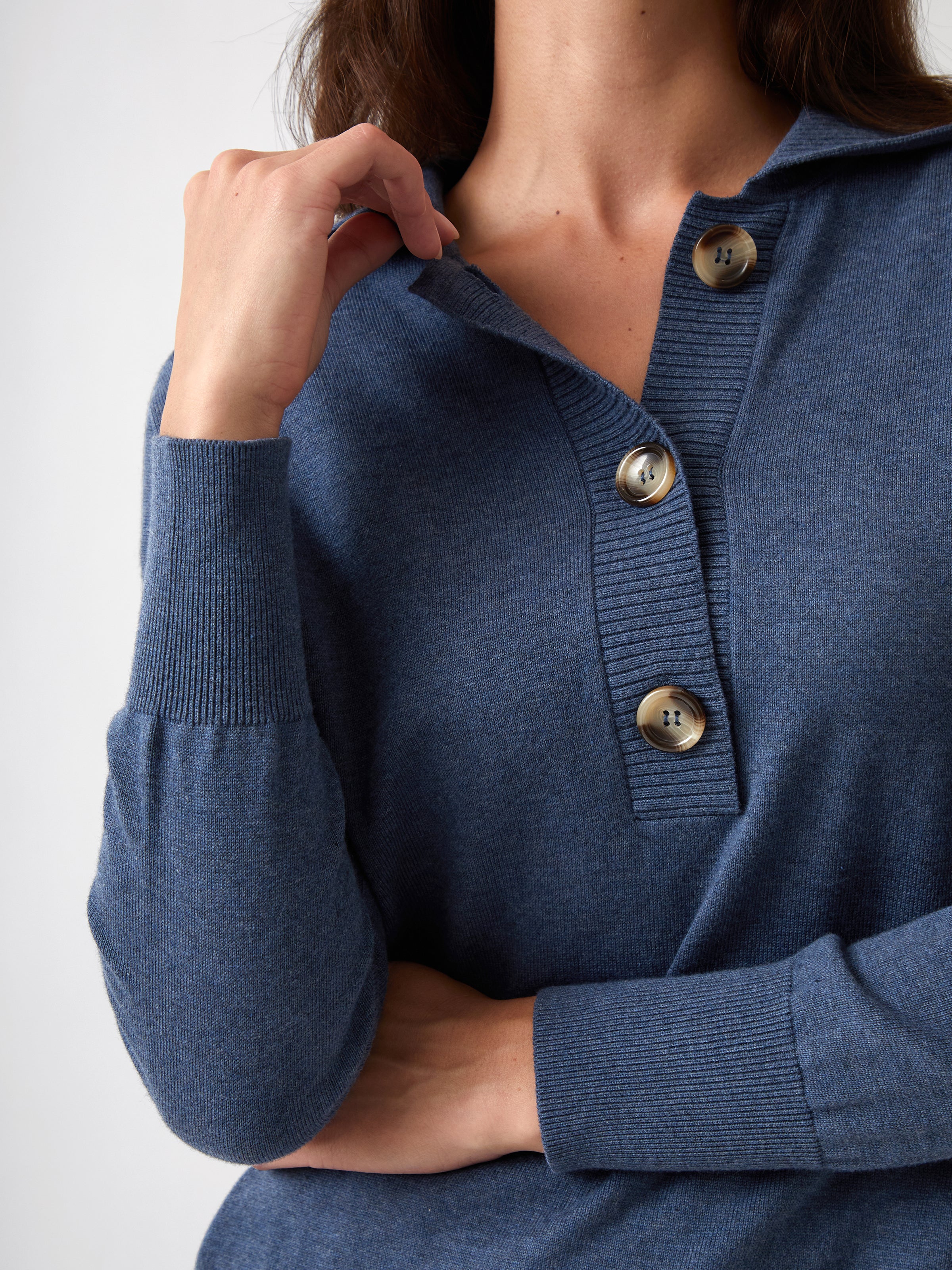 Cotton Cashmere Collared Jumper | Blue-2