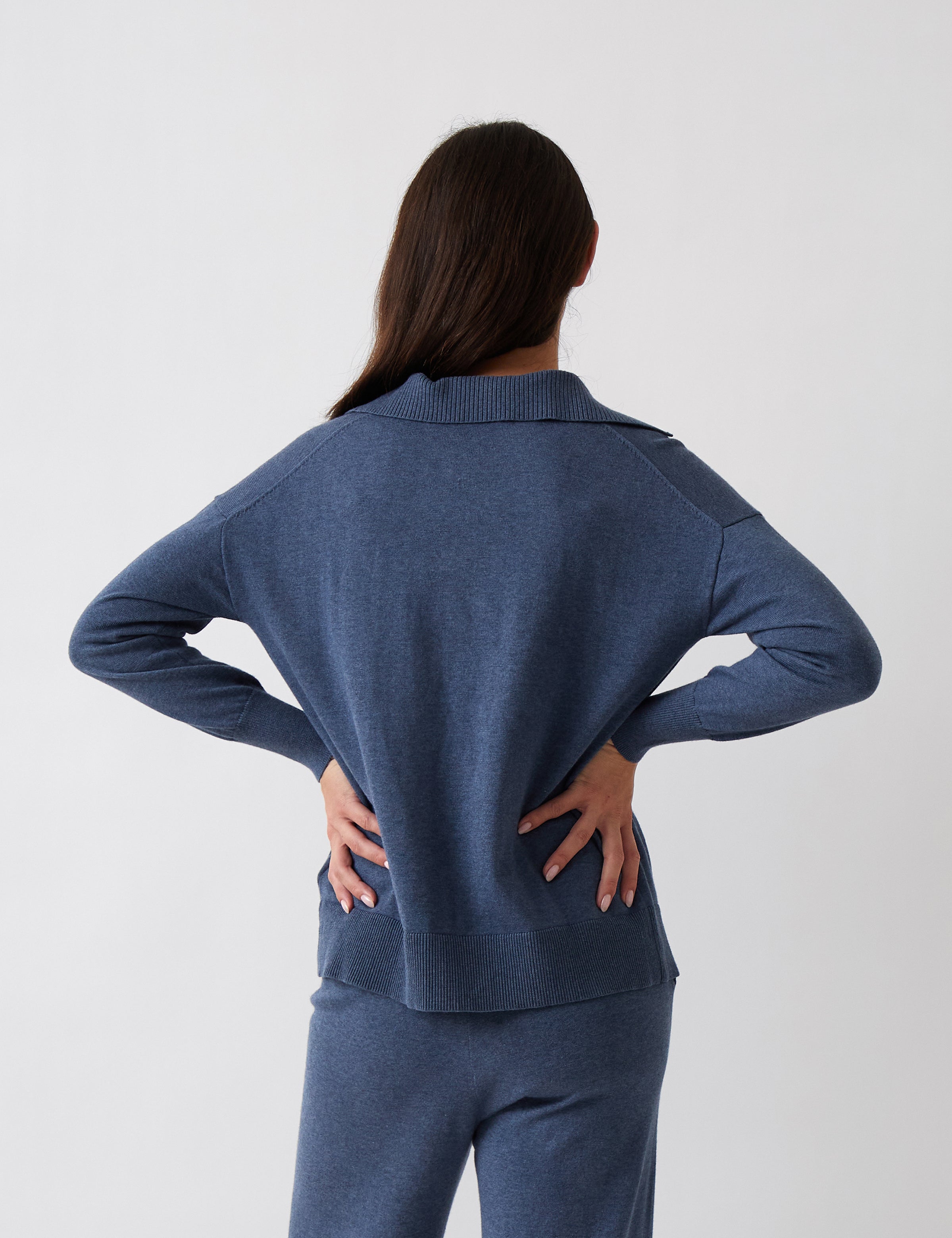 Cotton Cashmere Collared Jumper | Blue-4