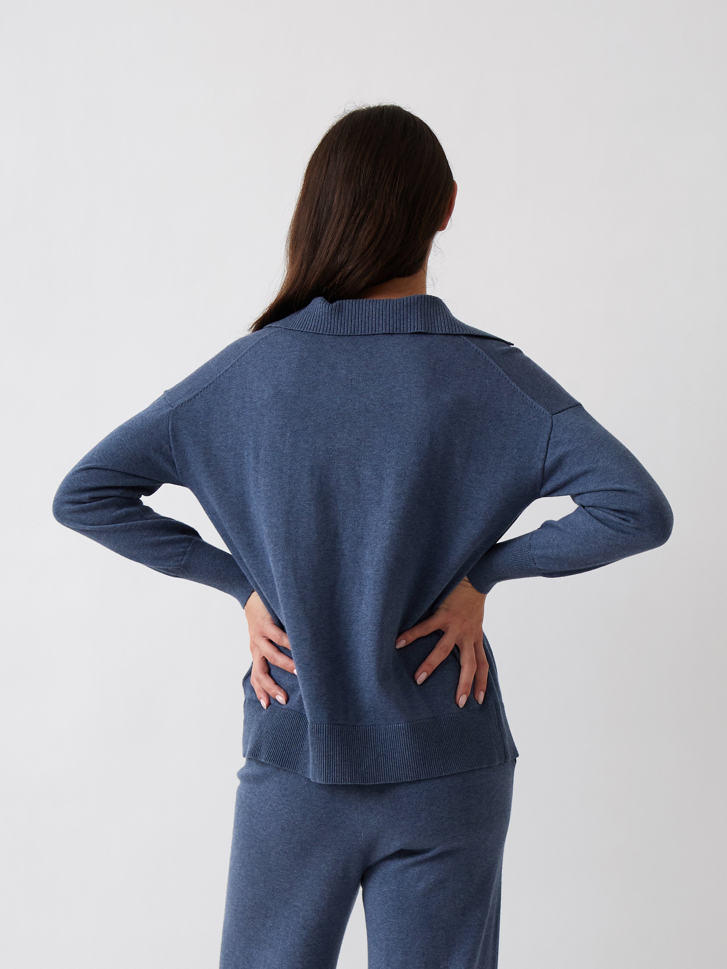 Cotton Cashmere Collared Jumper | Blue-4