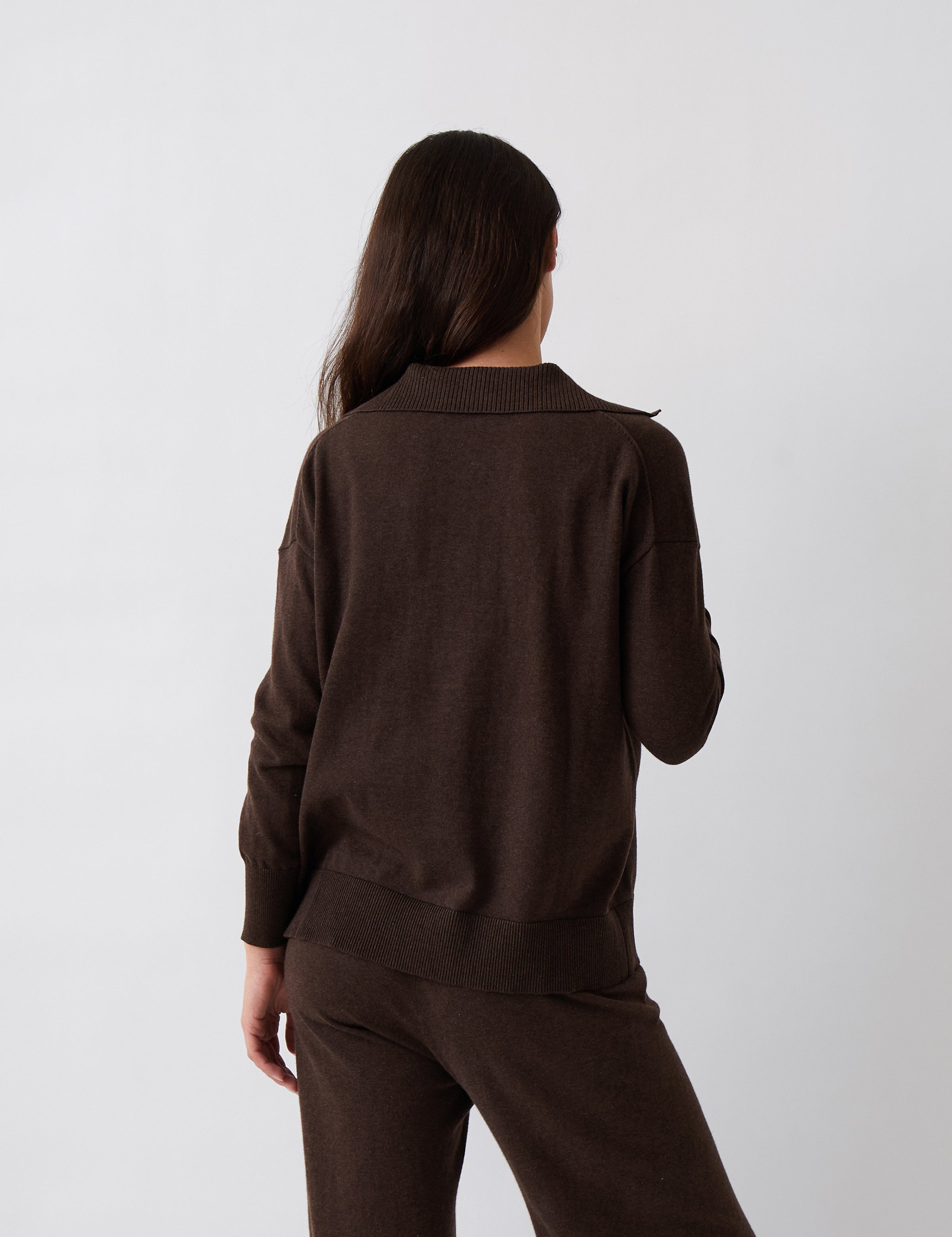Cotton Cashmere Collared Jumper | Cocoa-4