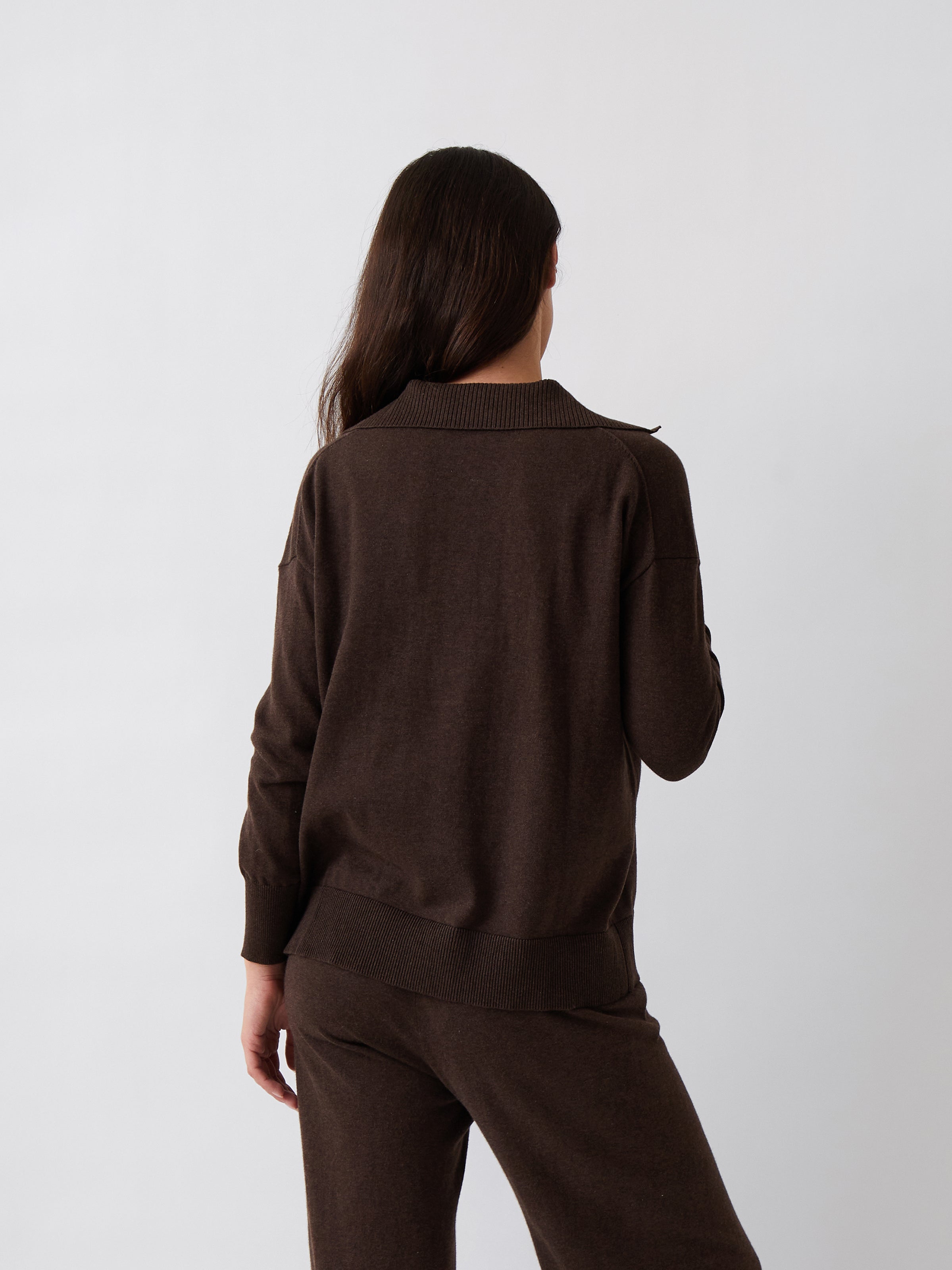 Cotton Cashmere Collared Jumper | Cocoa-4