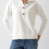 Cotton Cashmere Collared Jumper | Ivory-1