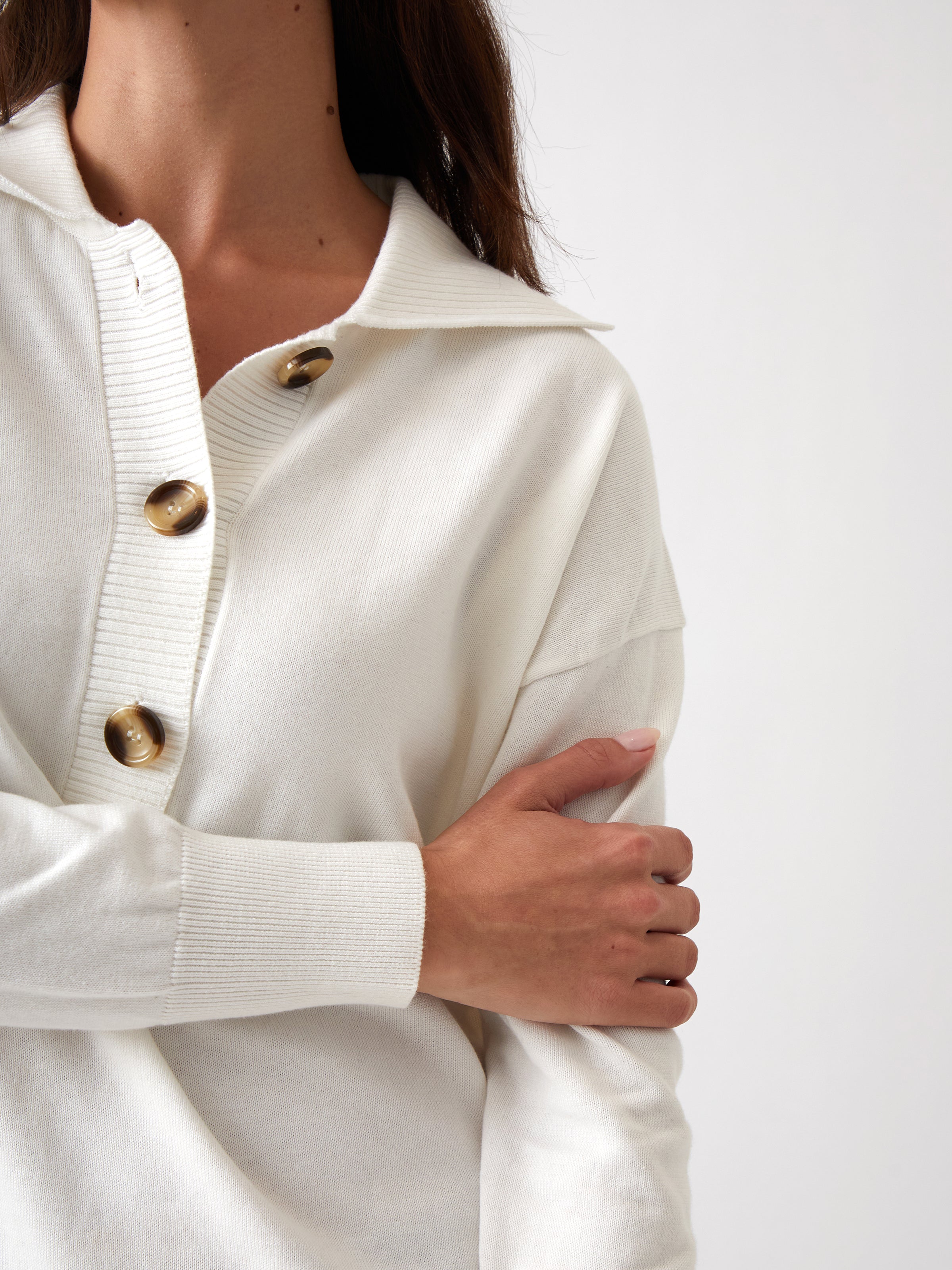 Cotton Cashmere Collared Jumper | Ivory-2