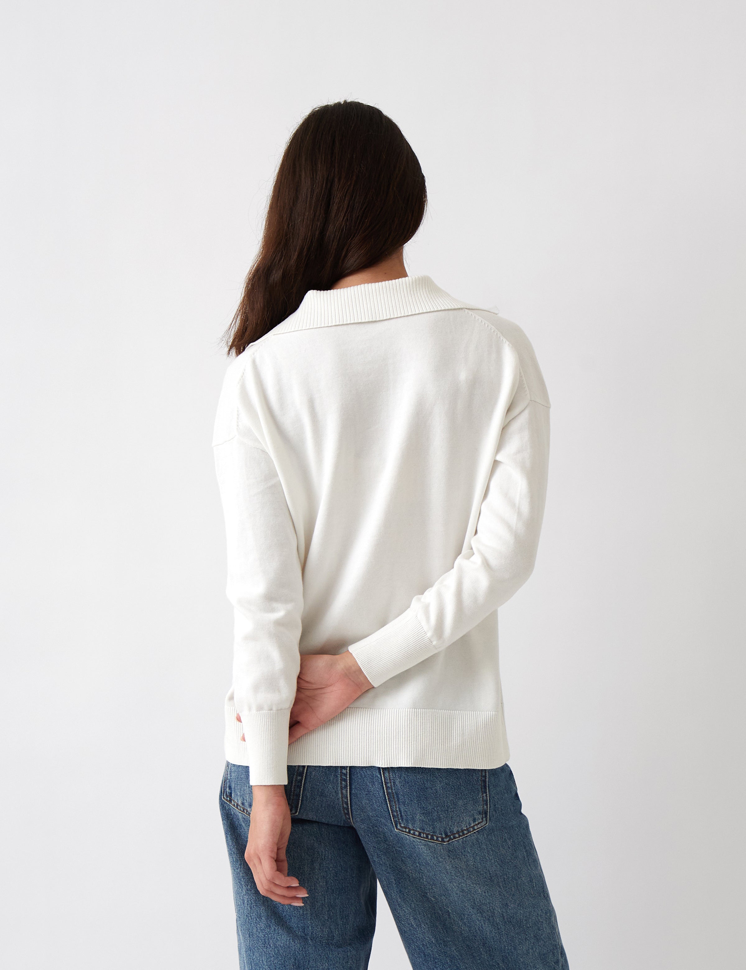 Cotton Cashmere Collared Jumper | Ivory-4