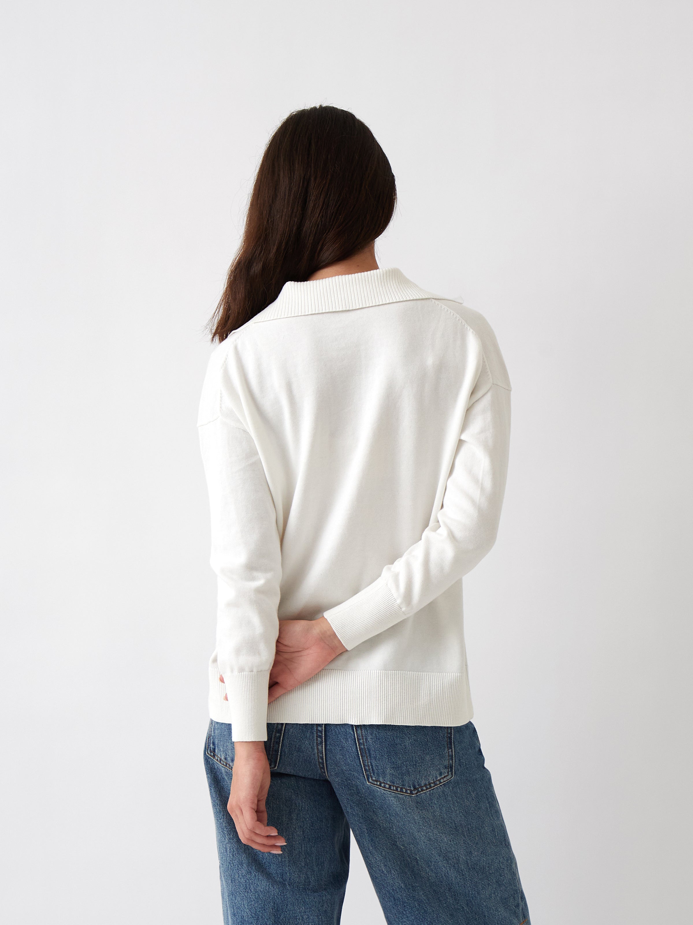 Cotton Cashmere Collared Jumper | Ivory-4