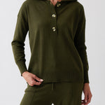 Cotton Cashmere Collared Jumper | Olive-1