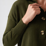 Cotton Cashmere Collared Jumper | Olive-2