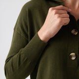 Cotton Cashmere Collared Jumper | Olive-2