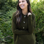 Cotton Cashmere Collared Jumper | Olive-3