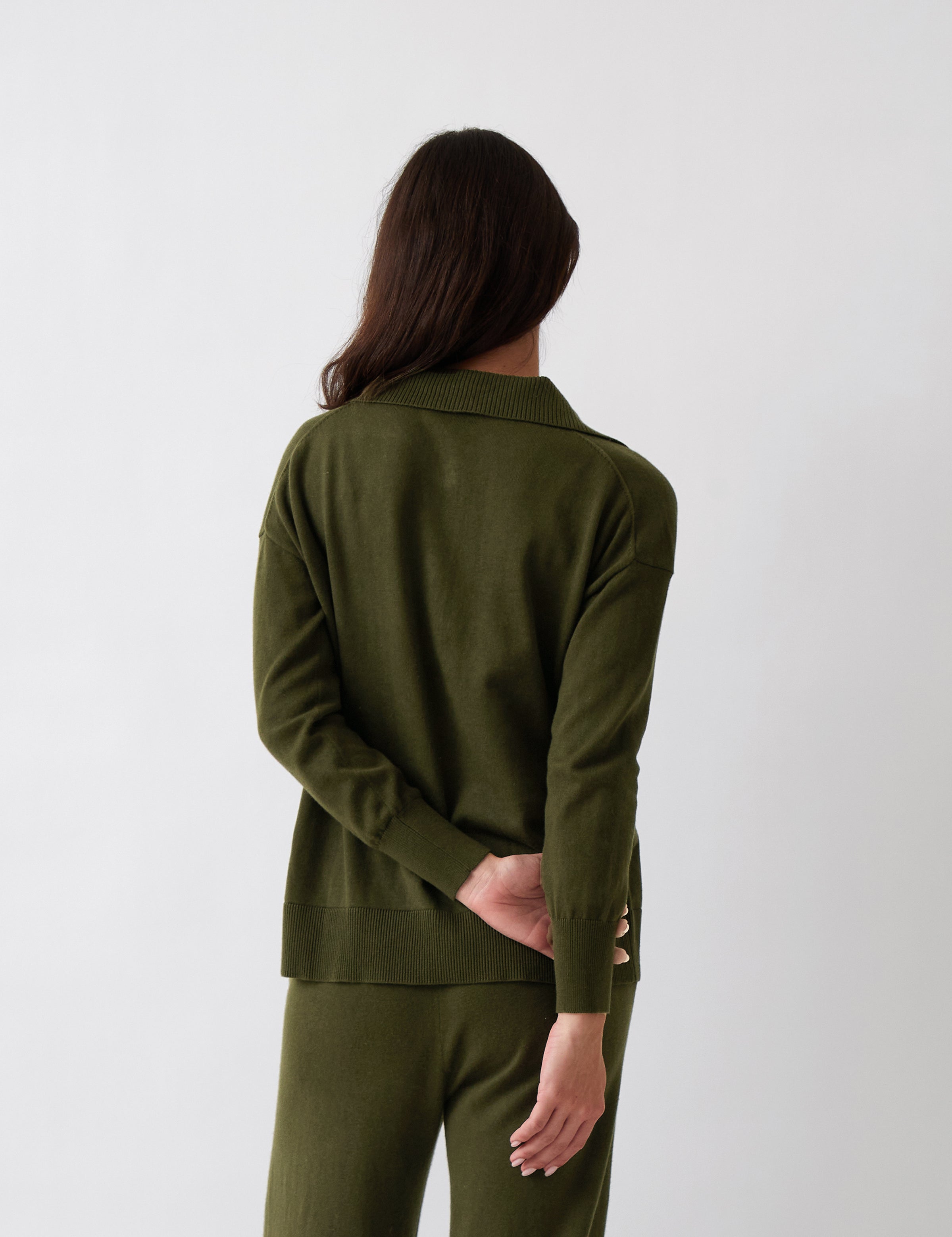 Cotton Cashmere Collared Jumper | Olive-4