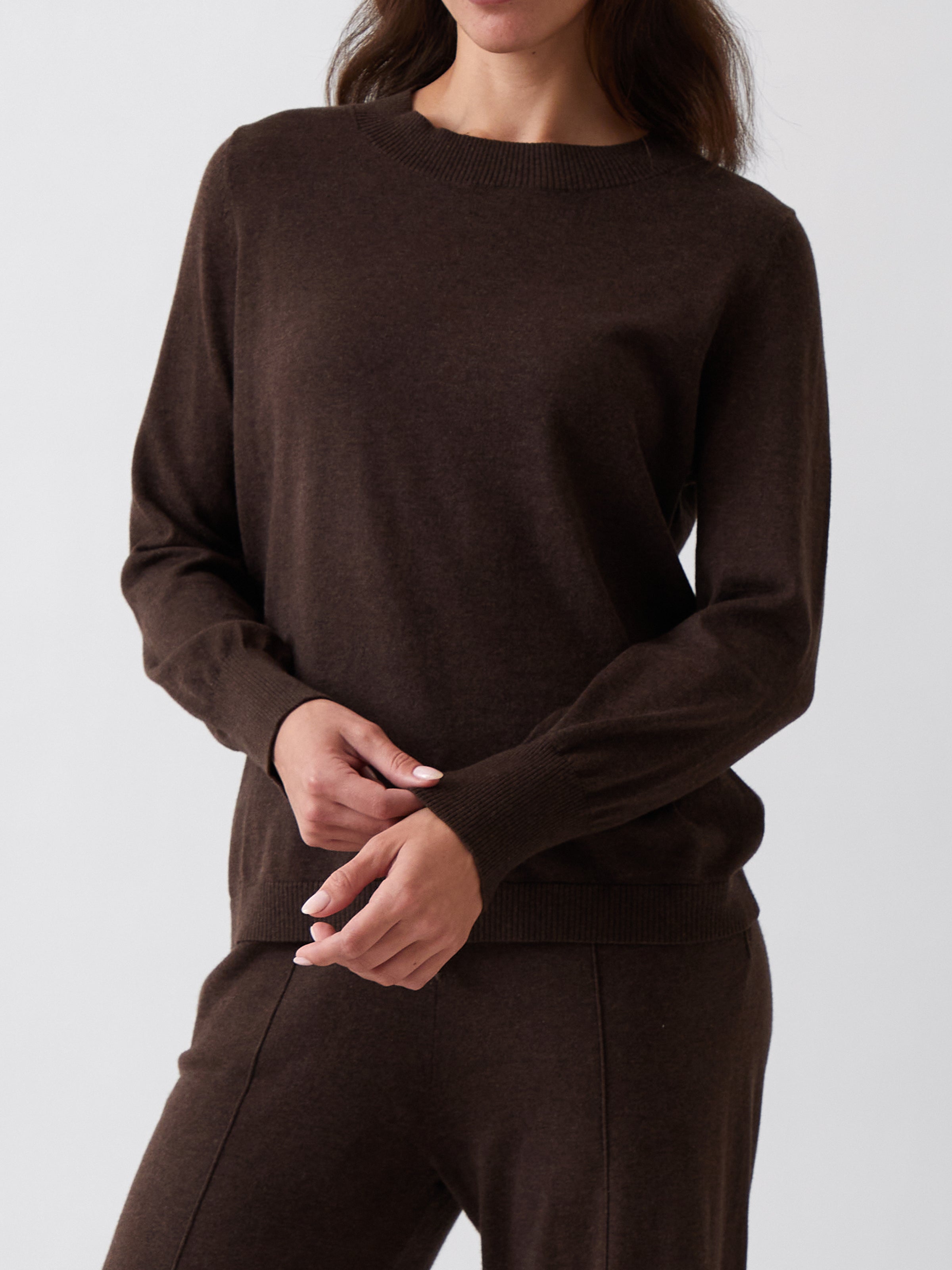 Cotton Cashmere Crew Jumper | Cocoa-1