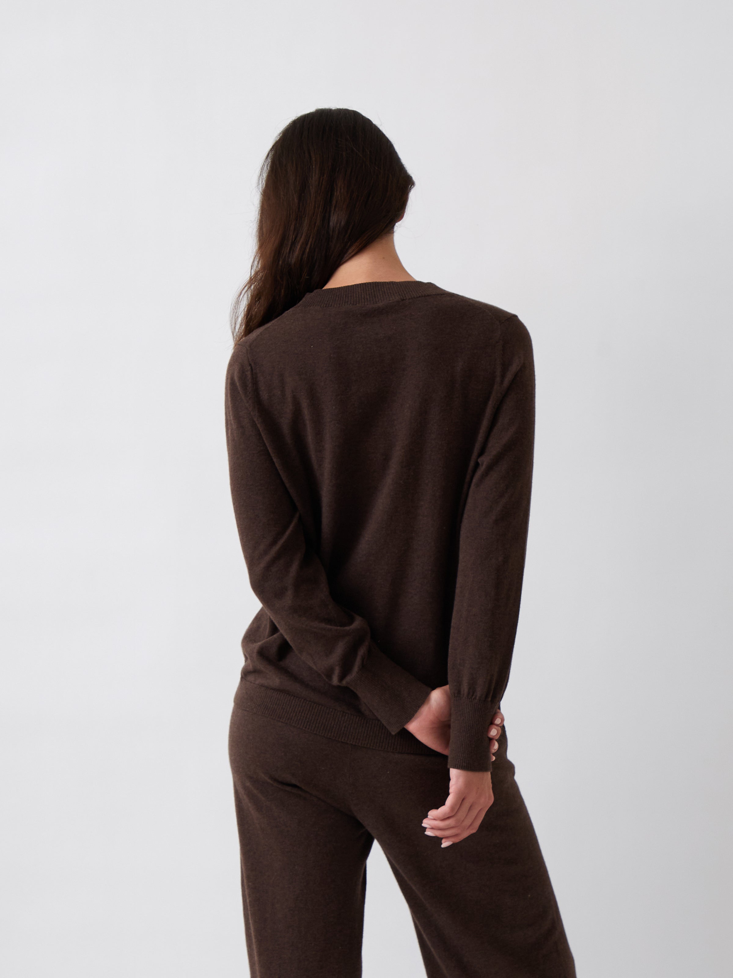 Cotton Cashmere Crew Jumper | Cocoa-3