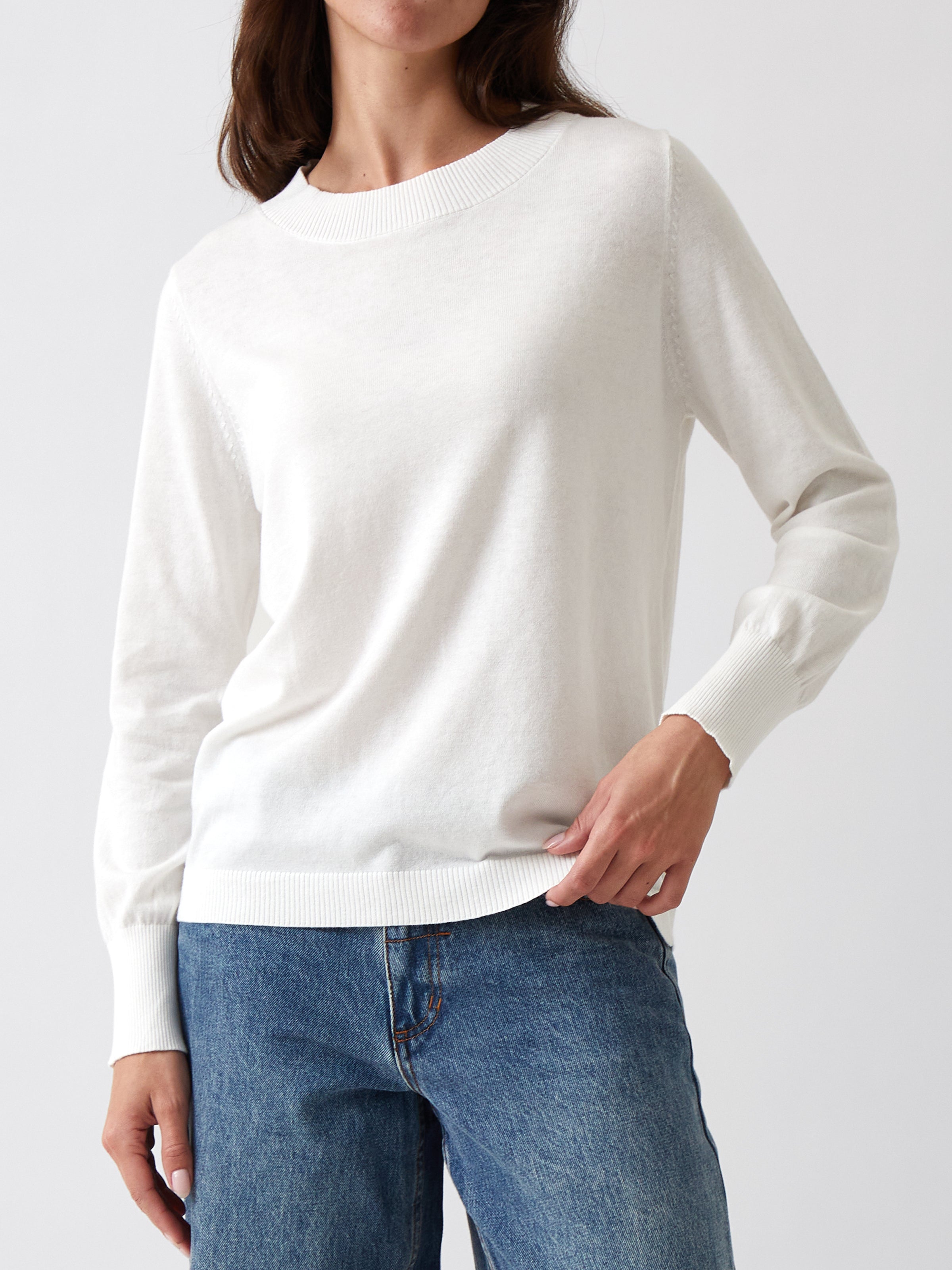 Cotton Cashmere Crew Jumper | Ivory-1